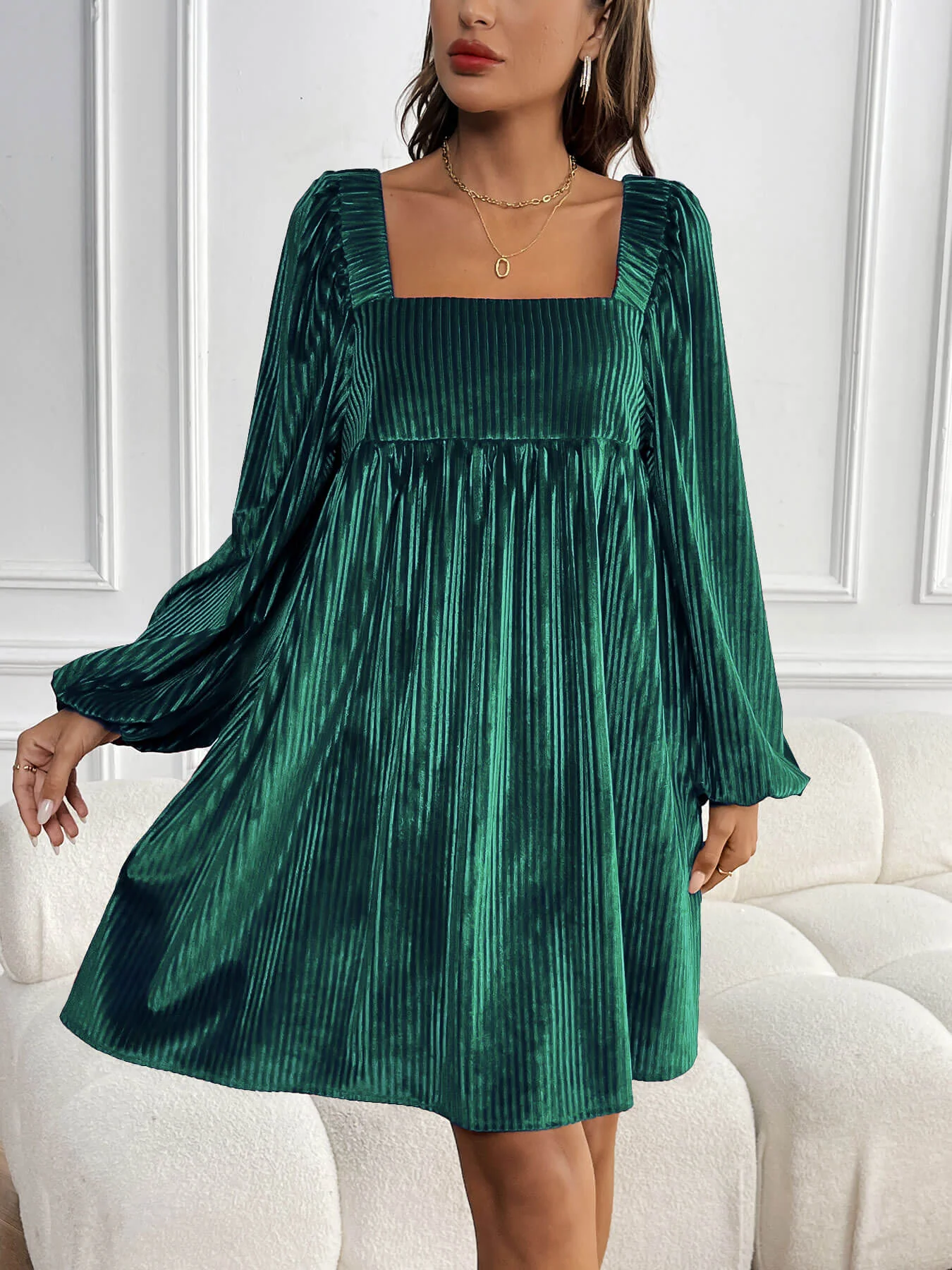 Adrenia Pleated Velvet Midi Dress - green - Image 2