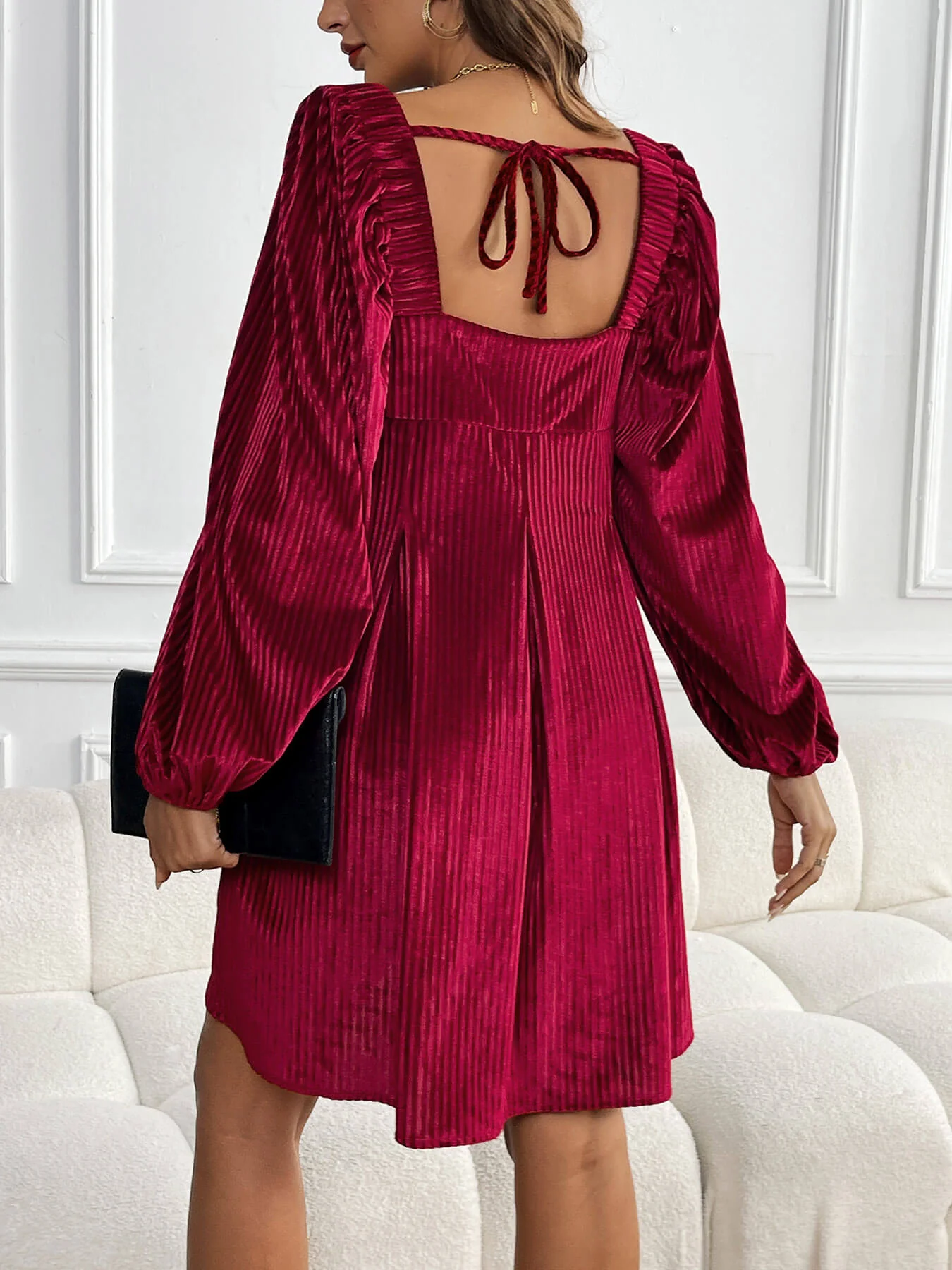 Adrenia Pleated Velvet Midi Dress - red - Image 5