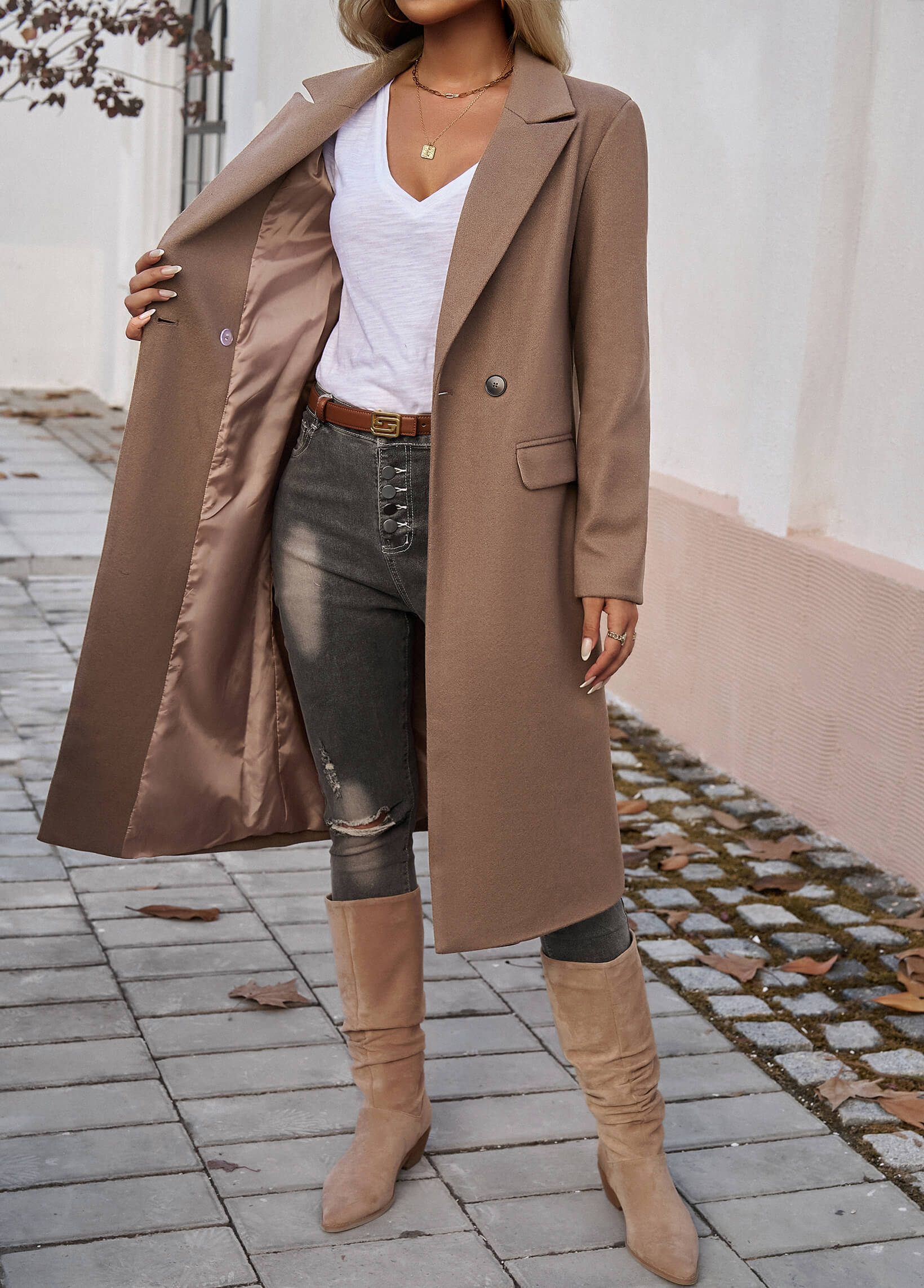 Adri Longline Pocketed Coat - Brown - Image 2