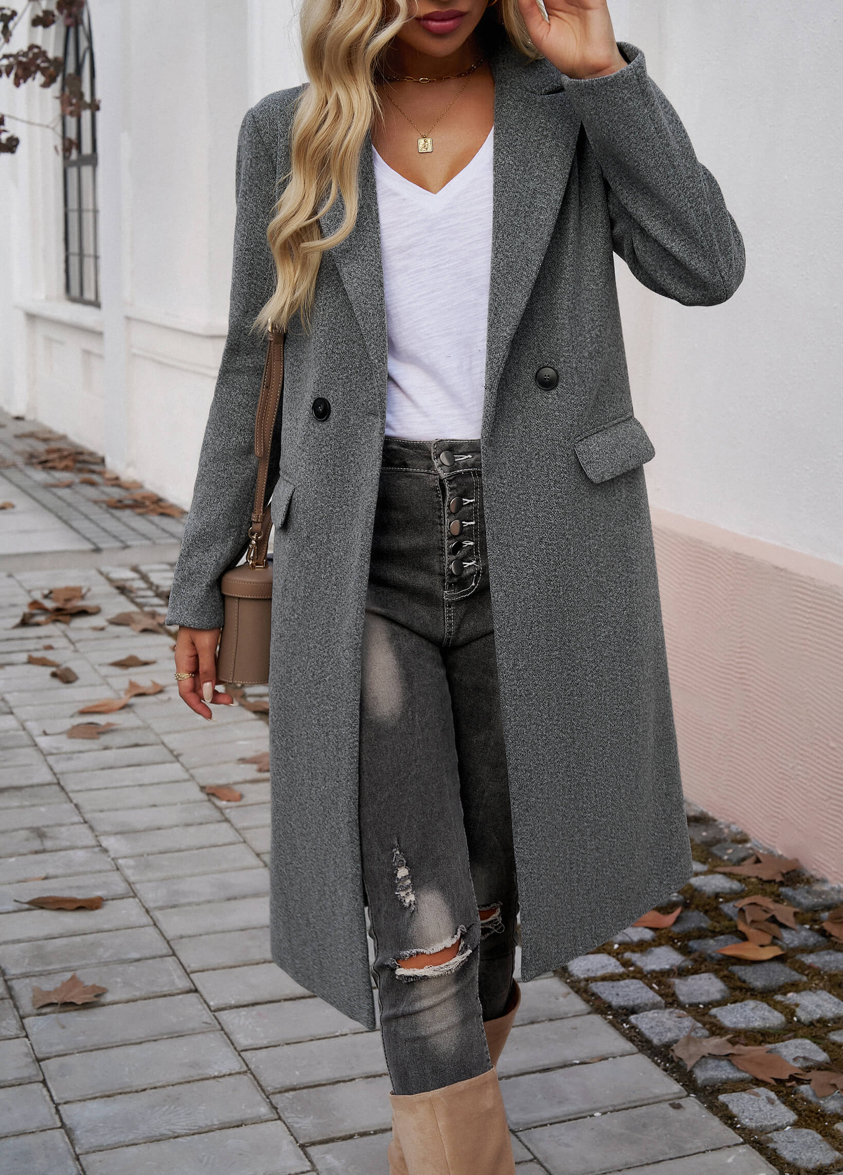Adri Longline Pocketed Coat - Grey - Image 5