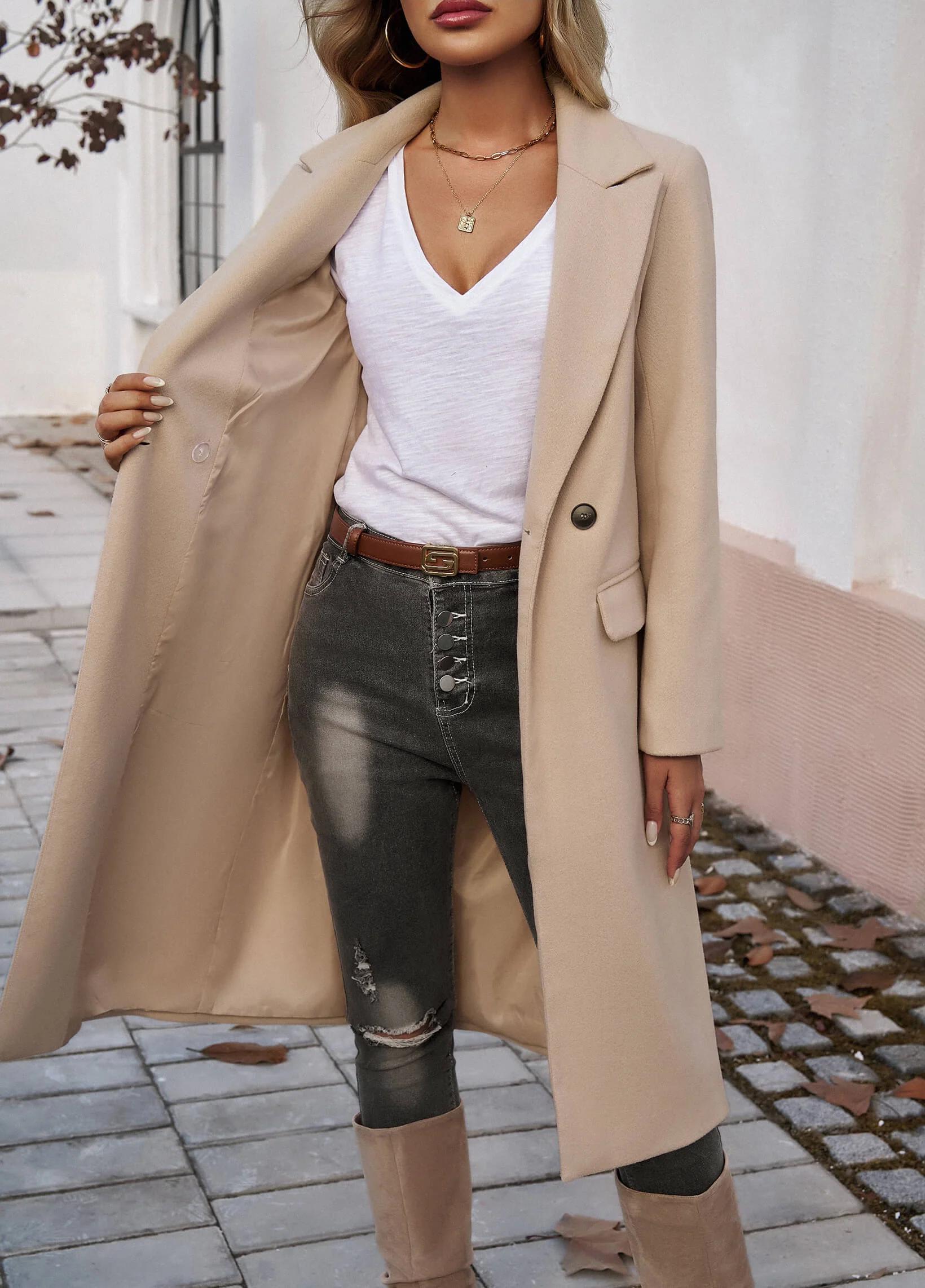 Adri Longline Pocketed Coat - Neutral - Image 2