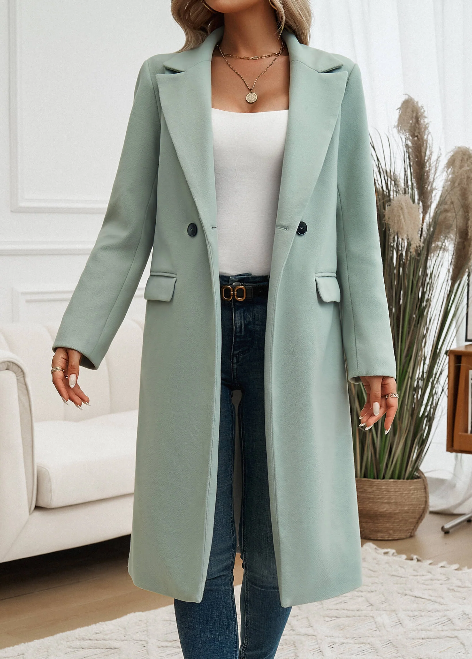 Adri Longline Pocketed Coat - Sage - Image 5
