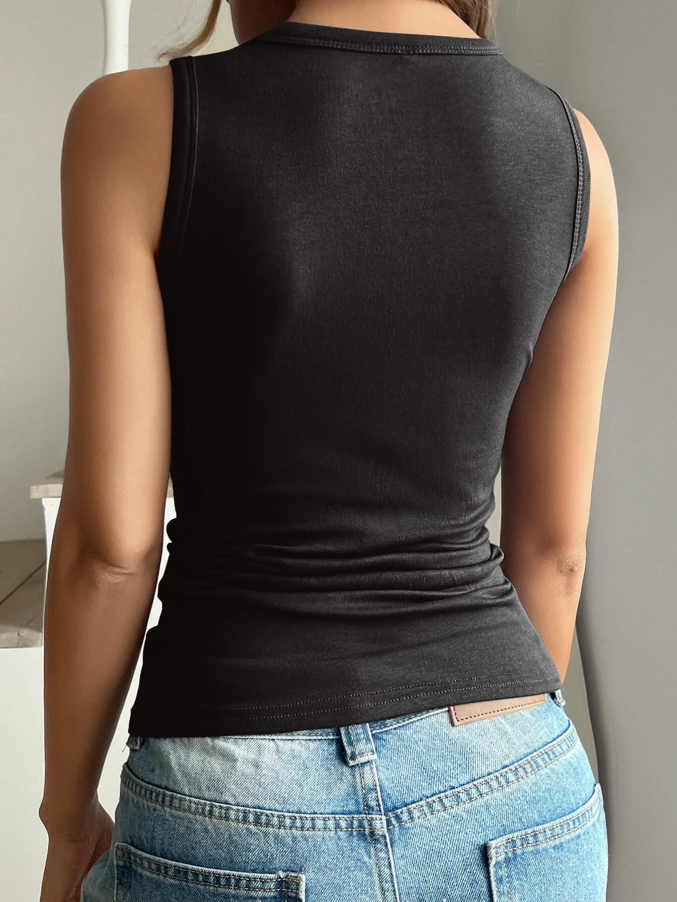 Agnes Front Buttons Tank Top - black - Image 5