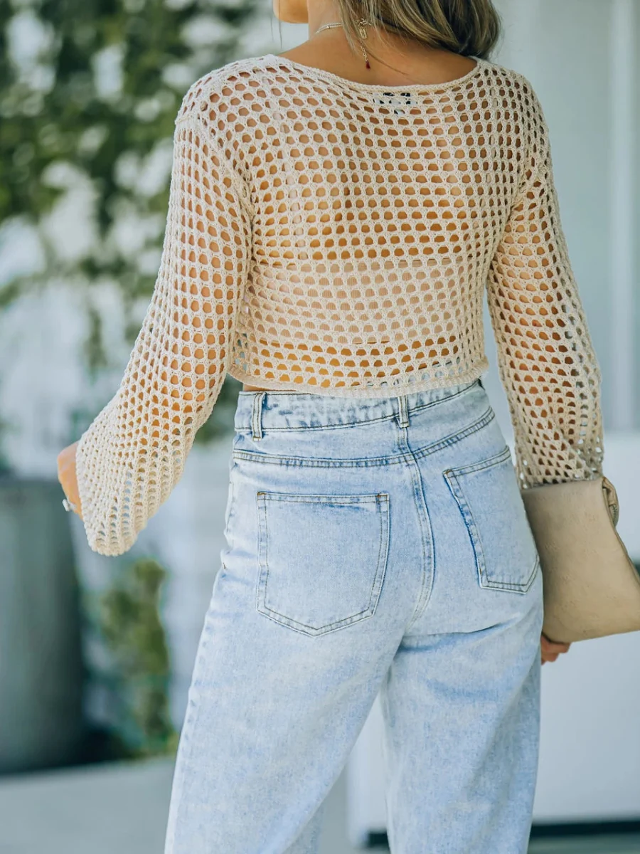 AIDA CROCHET KNIT TOP - BEIGE - Image 6