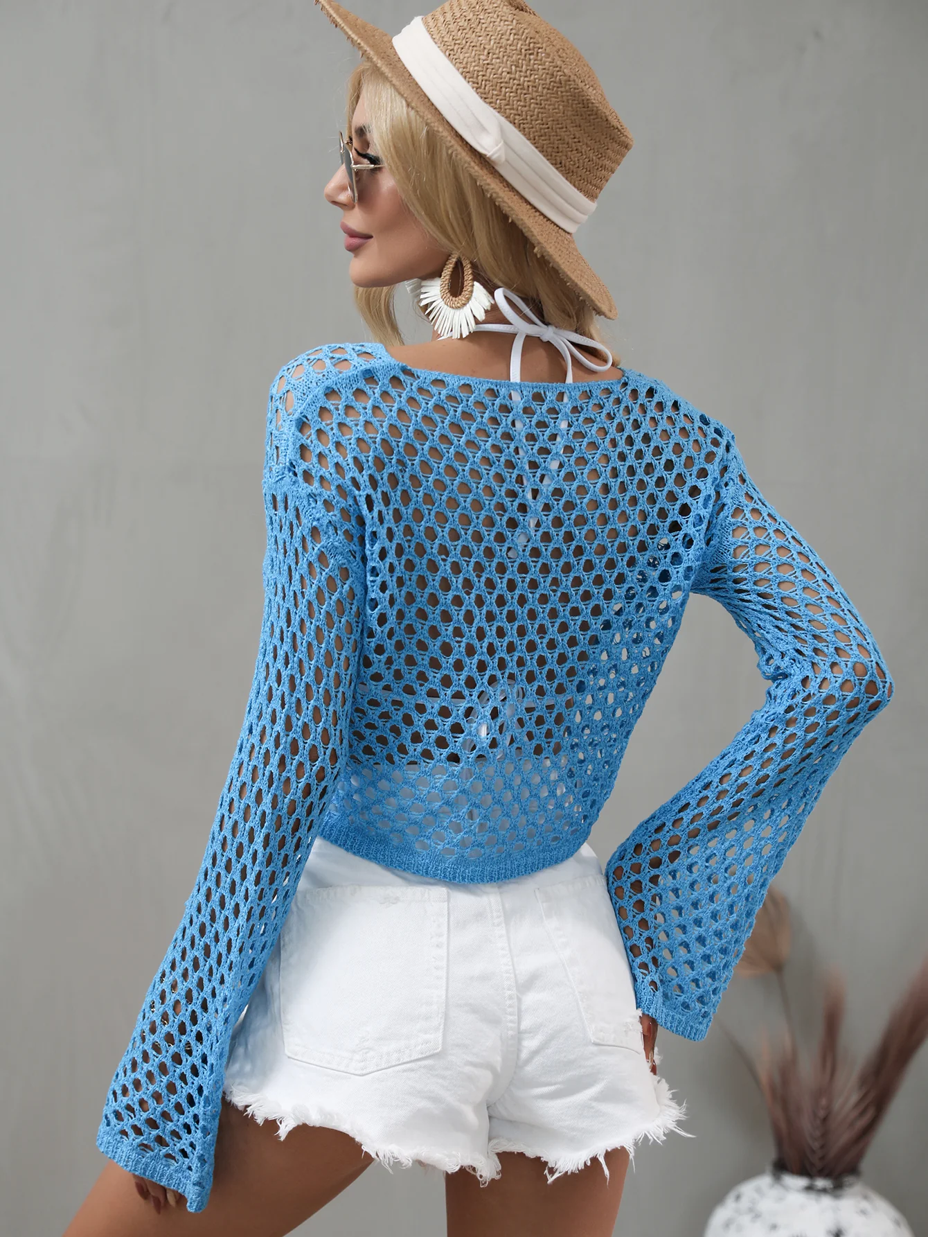 AIDA CROCHET KNIT TOP - BLUE - Image 3