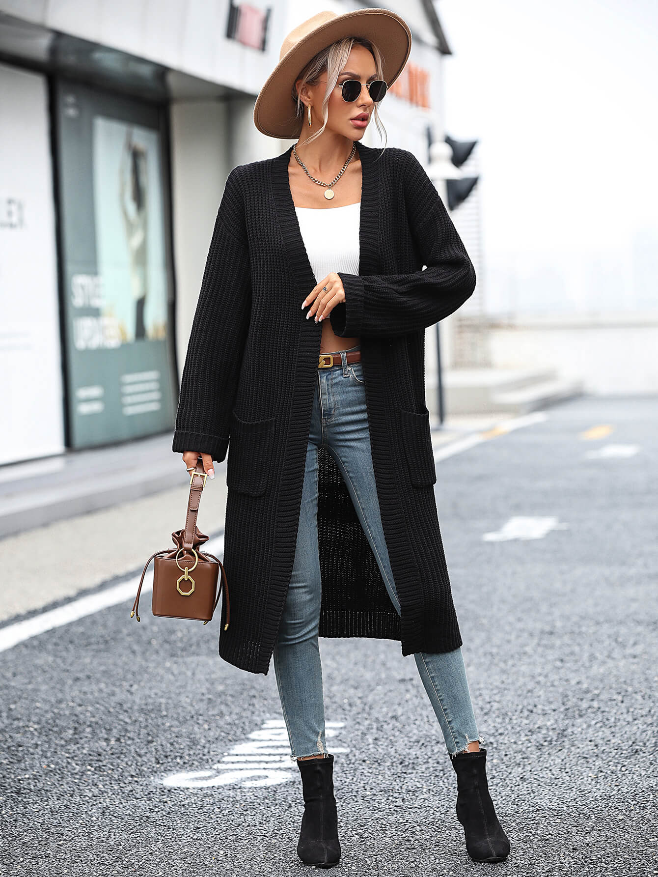 Alexia Pocketed Knit Cardigan - Black - Image 2