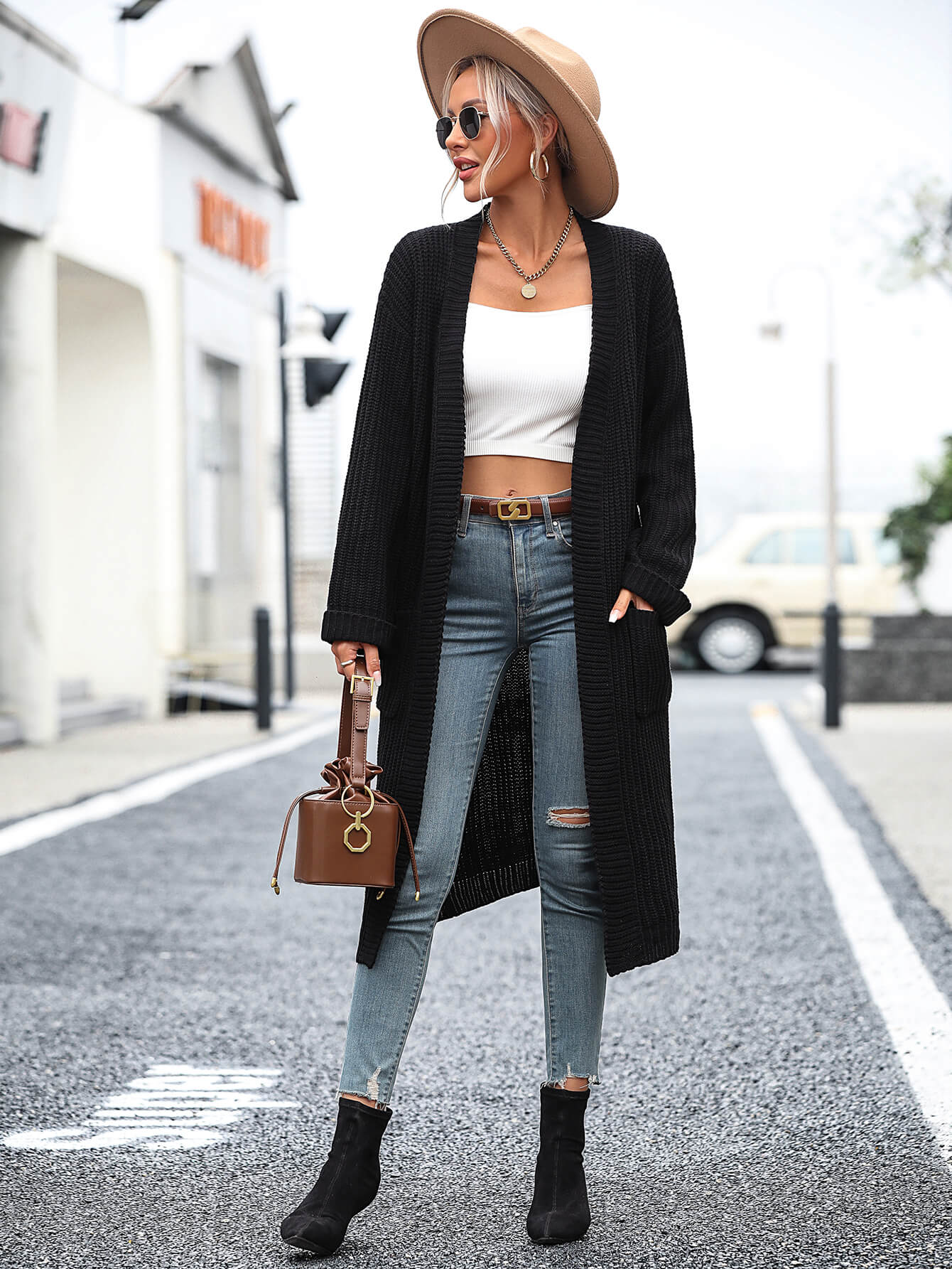 Alexia Pocketed Knit Cardigan - Black - Image 4