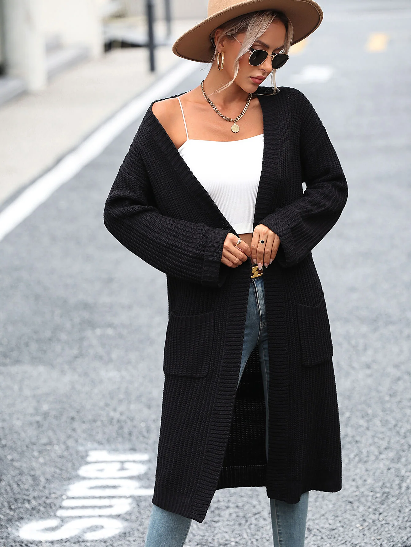 Alexia Pocketed Knit Cardigan - Black - Image 6