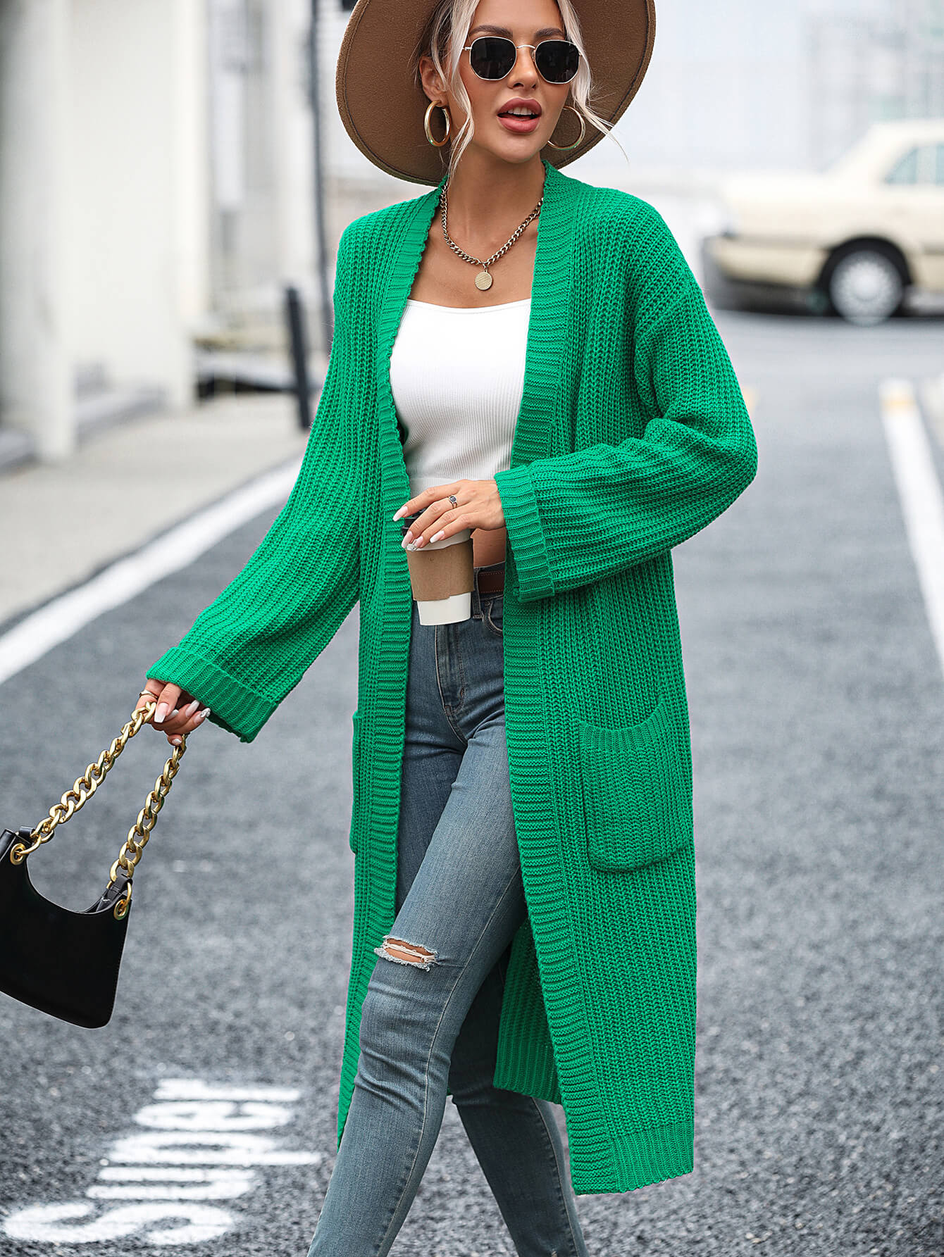 Alexia Pocketed Knit Cardigan - Green - Image 2