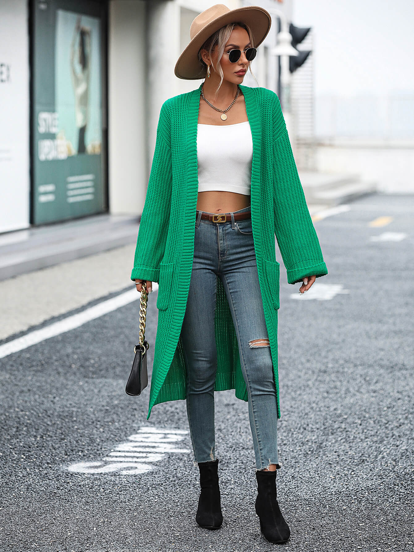 Alexia Pocketed Knit Cardigan - Green - Image 4