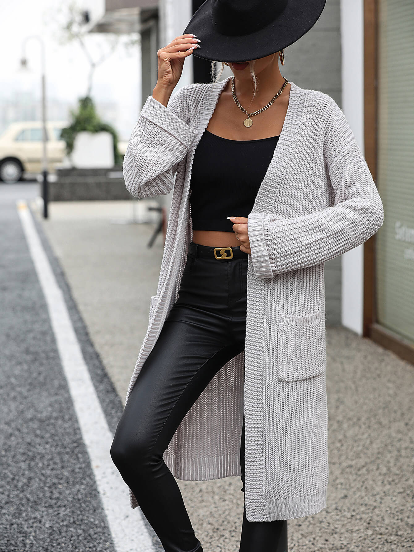 Alexia Pocketed Knit Cardigan - Grey - Image 2