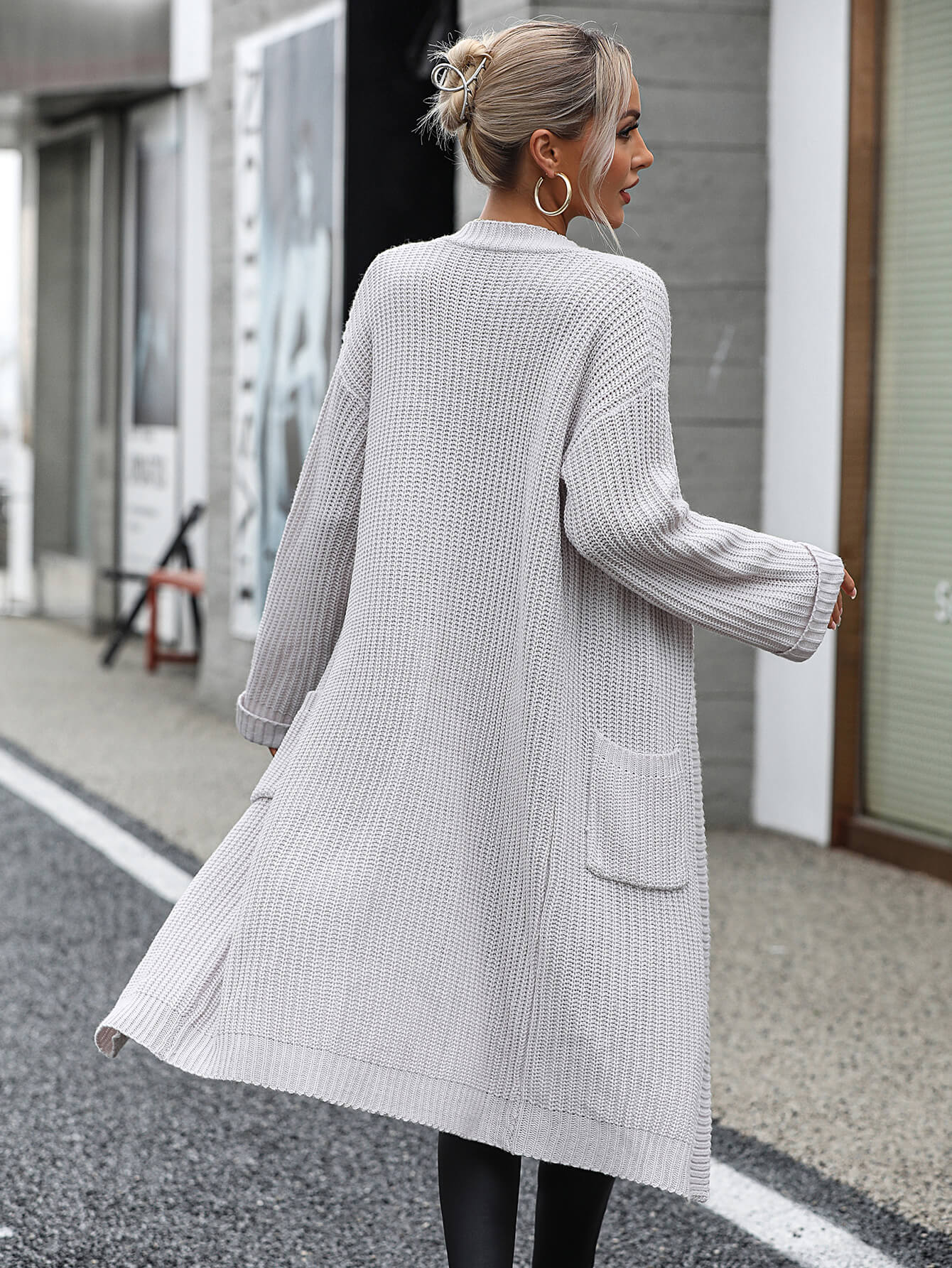 Alexia Pocketed Knit Cardigan - Grey - Image 3