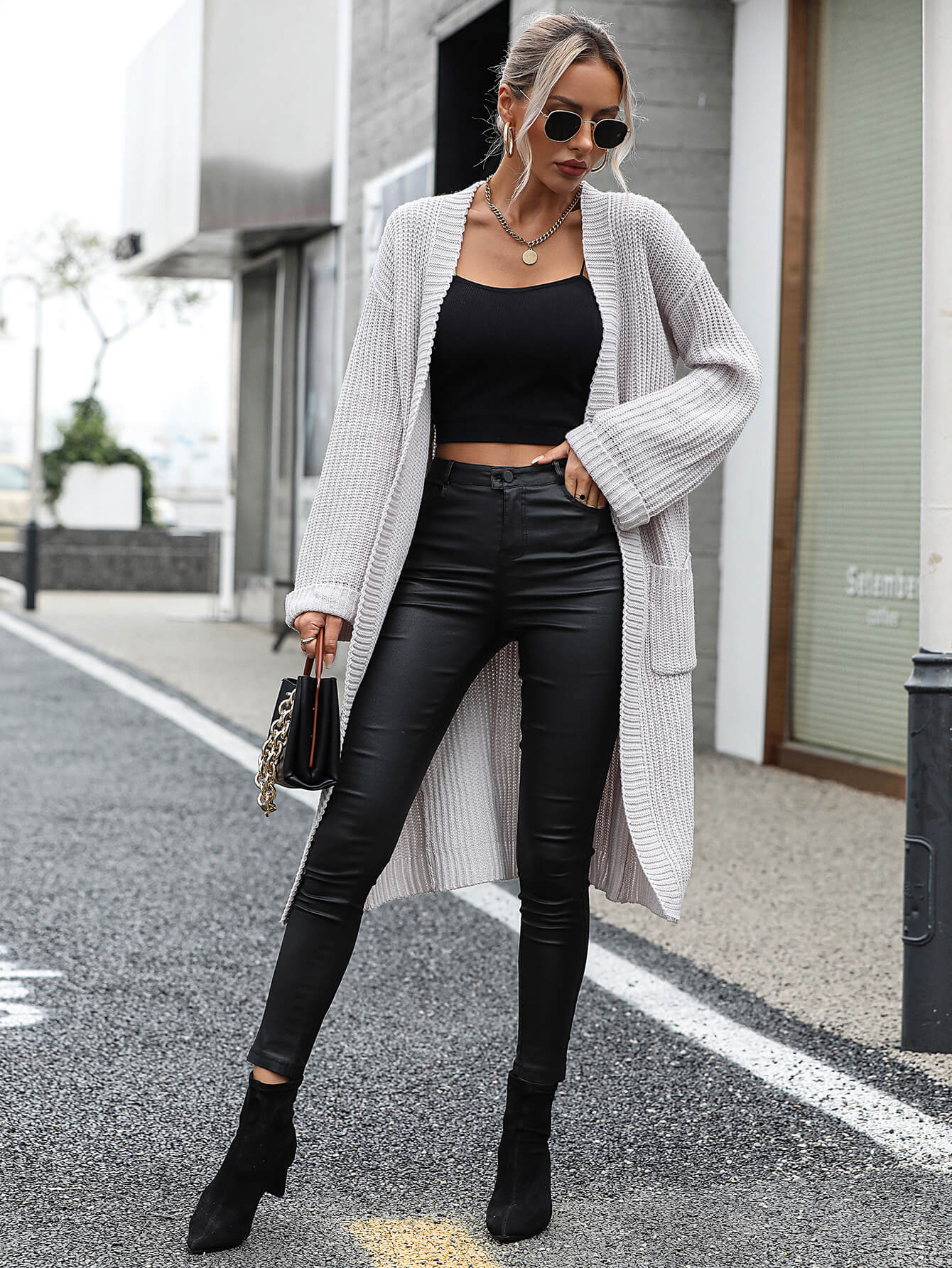 Alexia Pocketed Knit Cardigan - Grey - Image 6