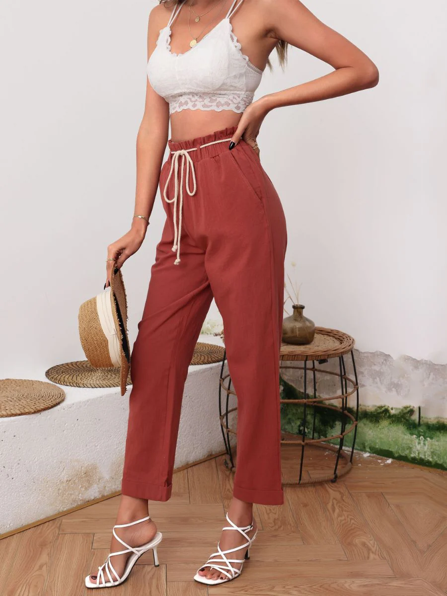 ALMA LINEN PANTS - RUST - Image 4