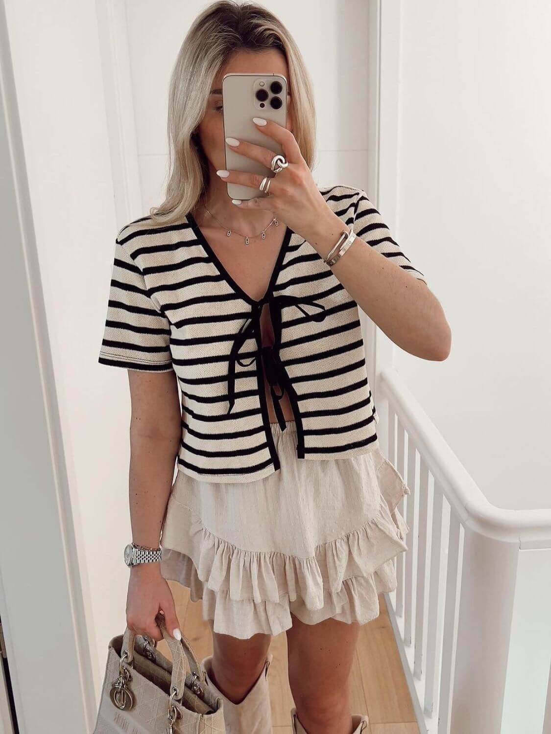 Almina Front Tie Stripe Top - Image 2