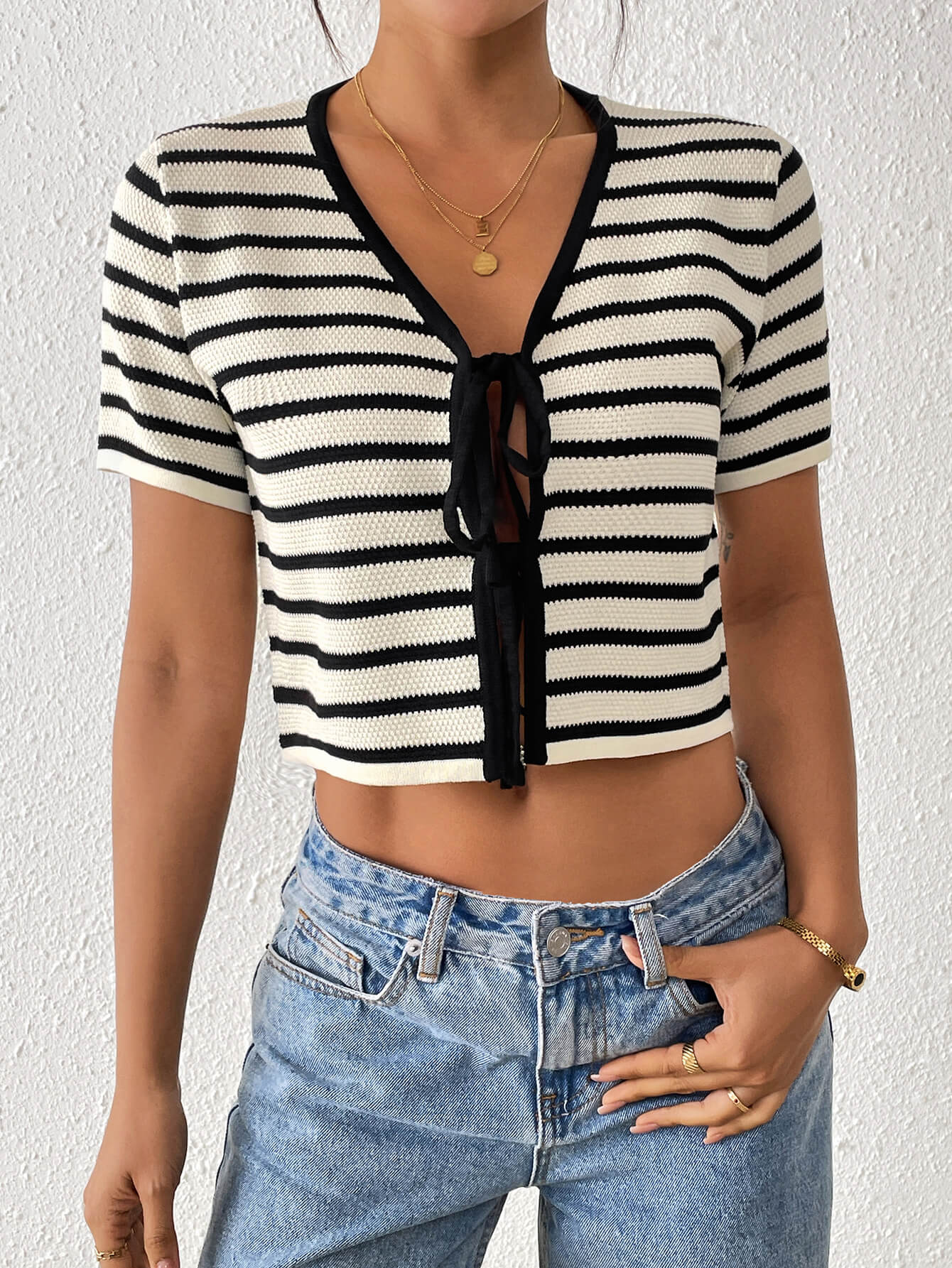Almina Front Tie Stripe Top - Image 5