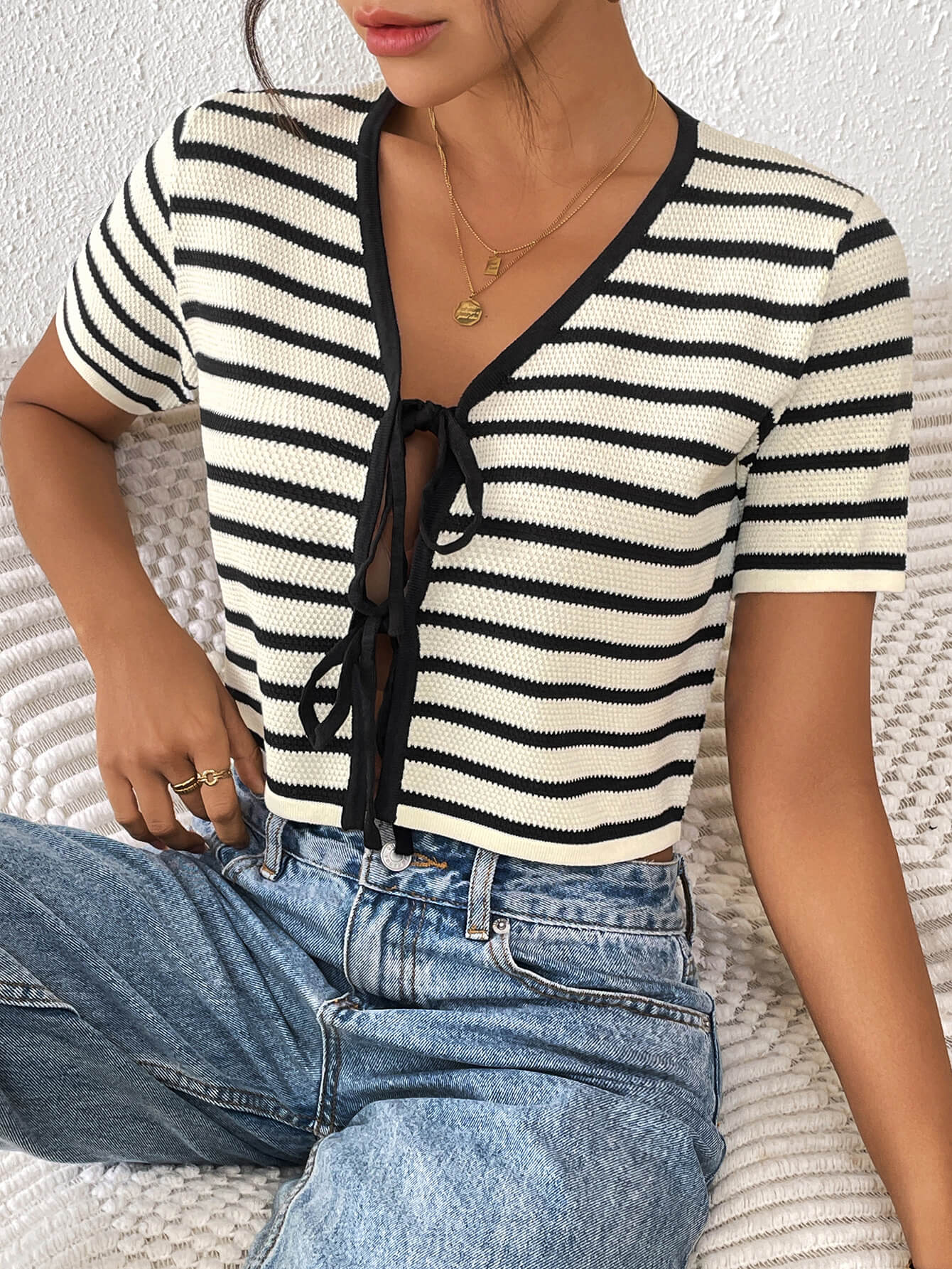 Almina Front Tie Stripe Top - Image 7