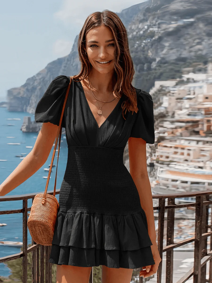 Always A Good Time Smocked Mini Dress - Black - Image 3
