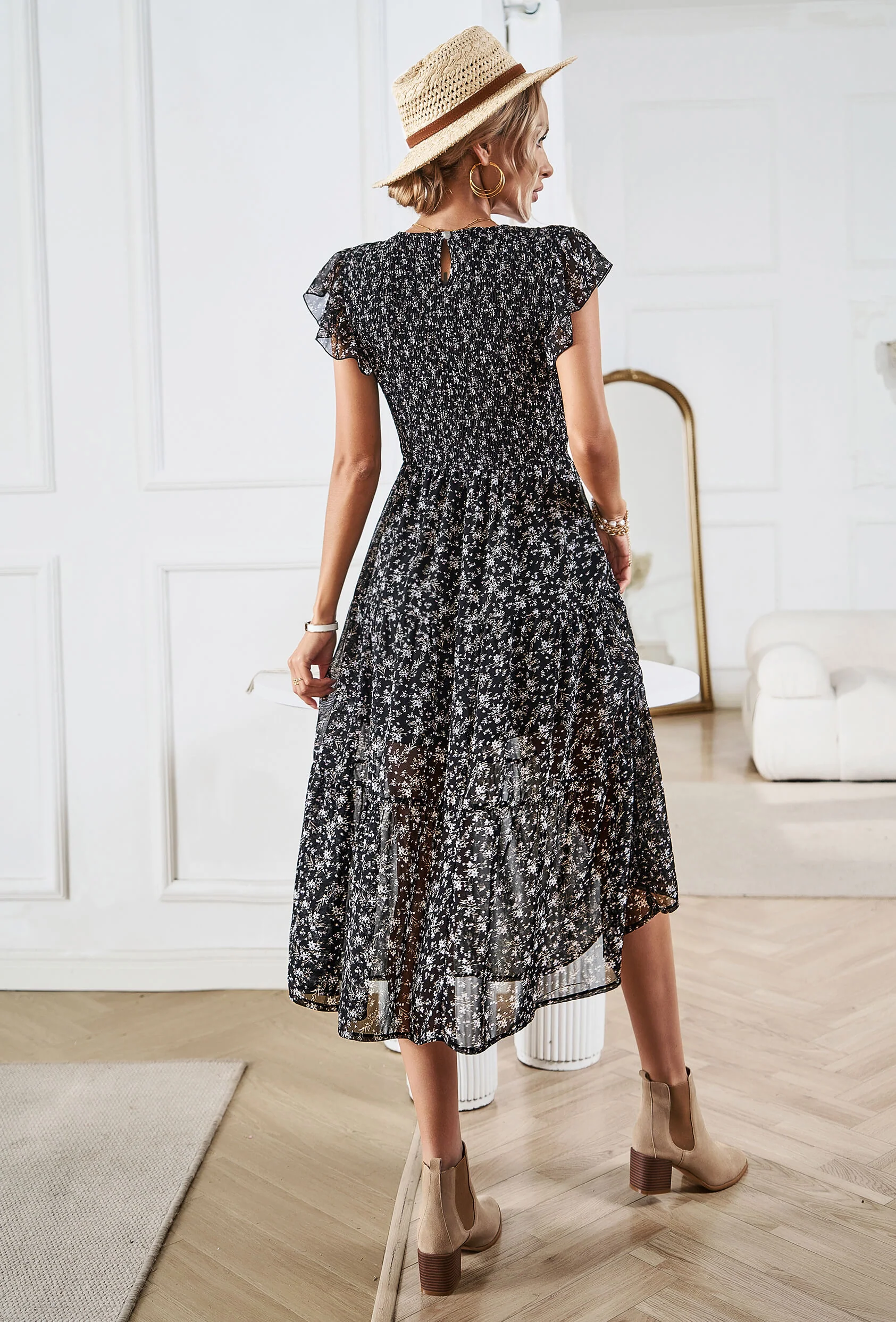 Always Falling Floral Tiered Midi Dress - Black - Image 4