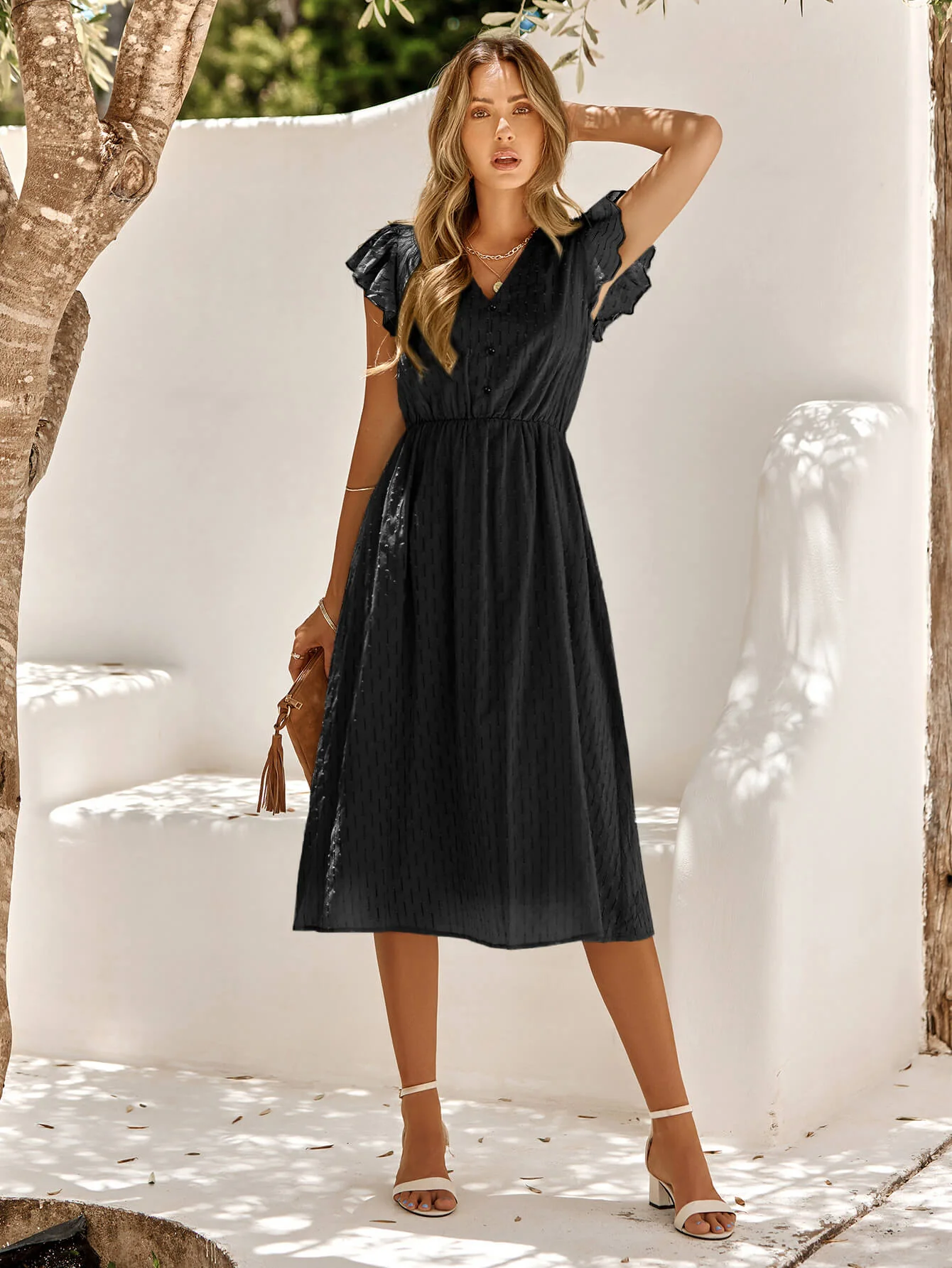 ALWAYS FALLING PAISLEY TIERED MIDI DRESS - BLACK - Image 6