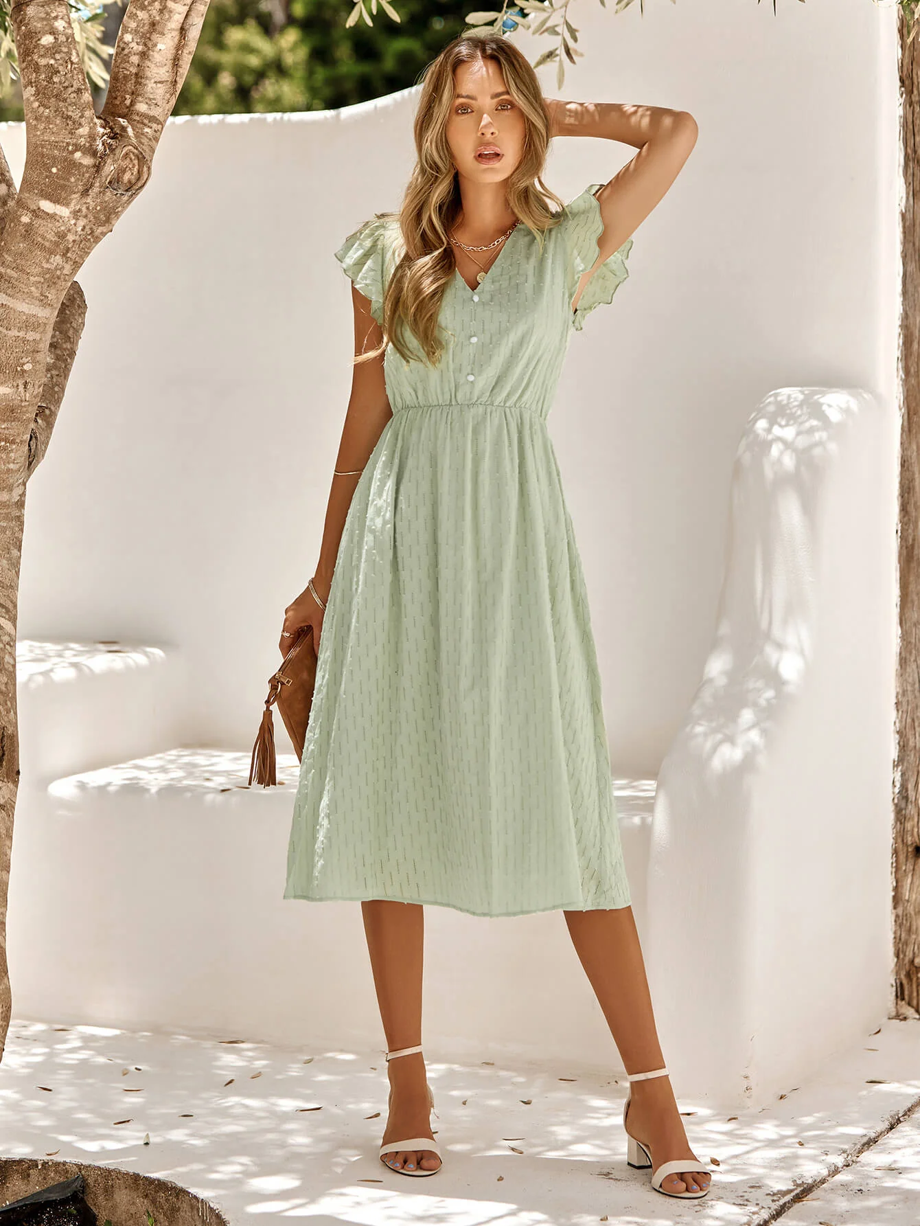 ALWAYS FALLING PAISLEY TIERED MIDI DRESS - SAGE - Image 5