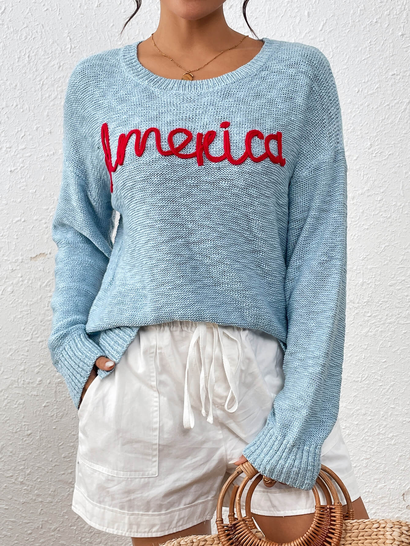 America Mom Knit Pullover Sweater - Blue - Image 2