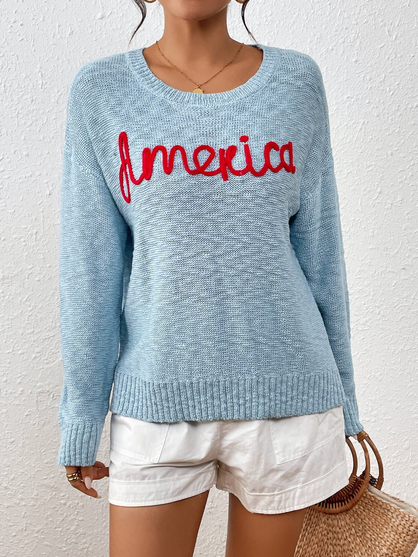 America Mom Knit Pullover Sweater - Blue - Image 4