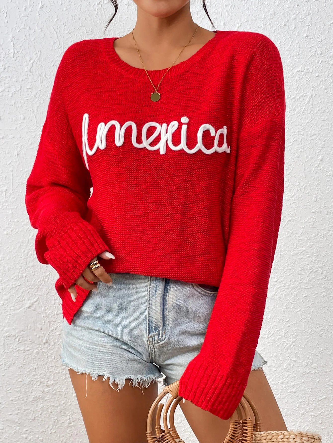 America Mom Knit Pullover Sweater - Red - Image 2