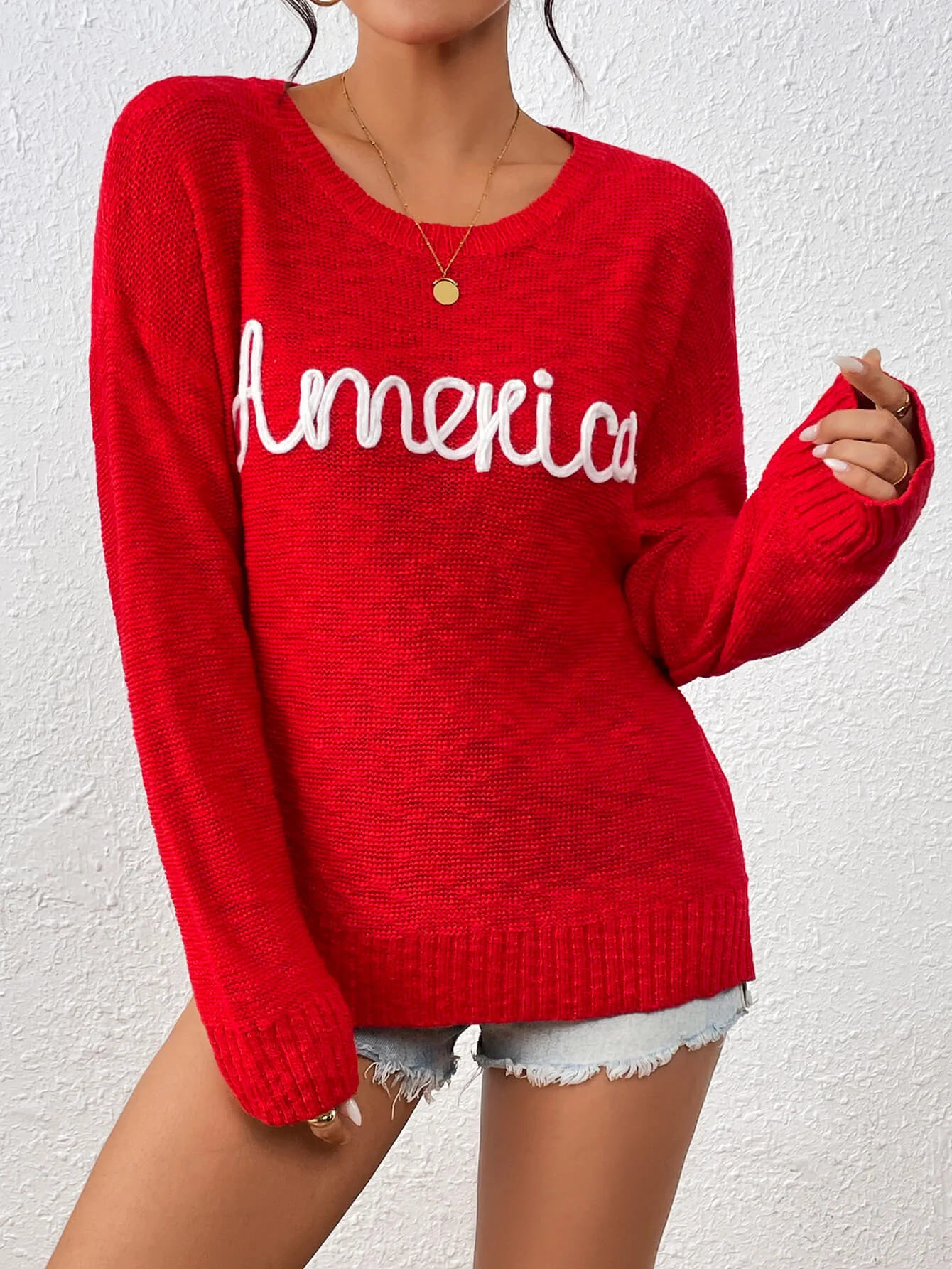 America Mom Knit Pullover Sweater - Red - Image 3