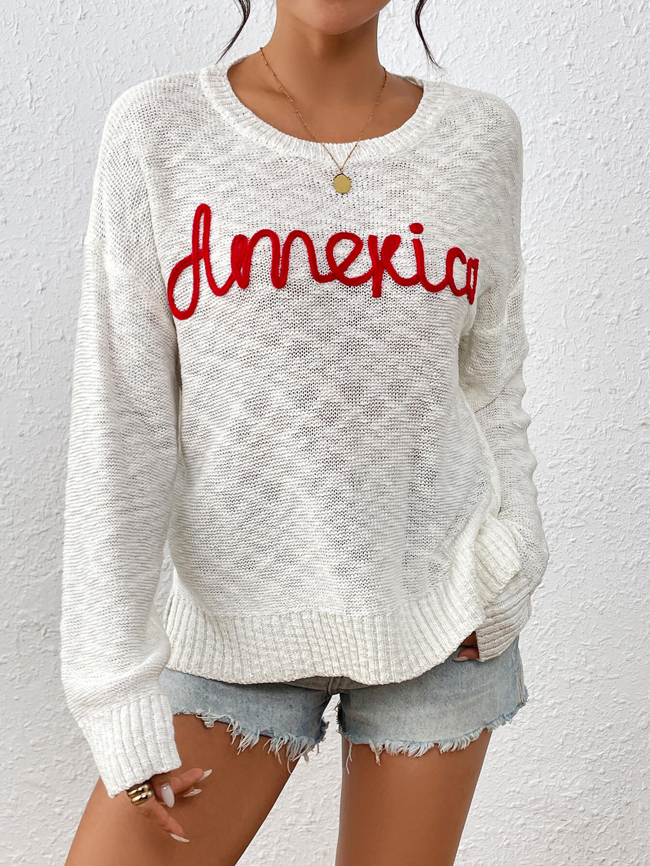 America Mom Knit Pullover Sweater - White - Image 2