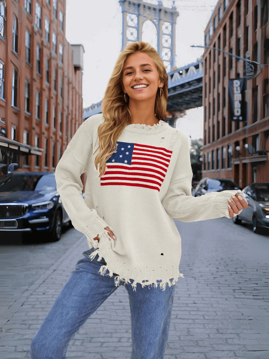 American Flag Relaxed Knit Sweater - Image 3
