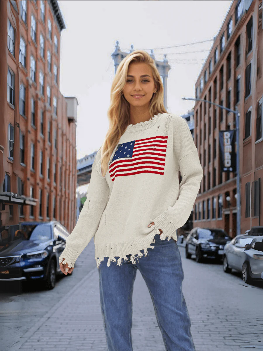 American Flag Relaxed Knit Sweater - Image 4