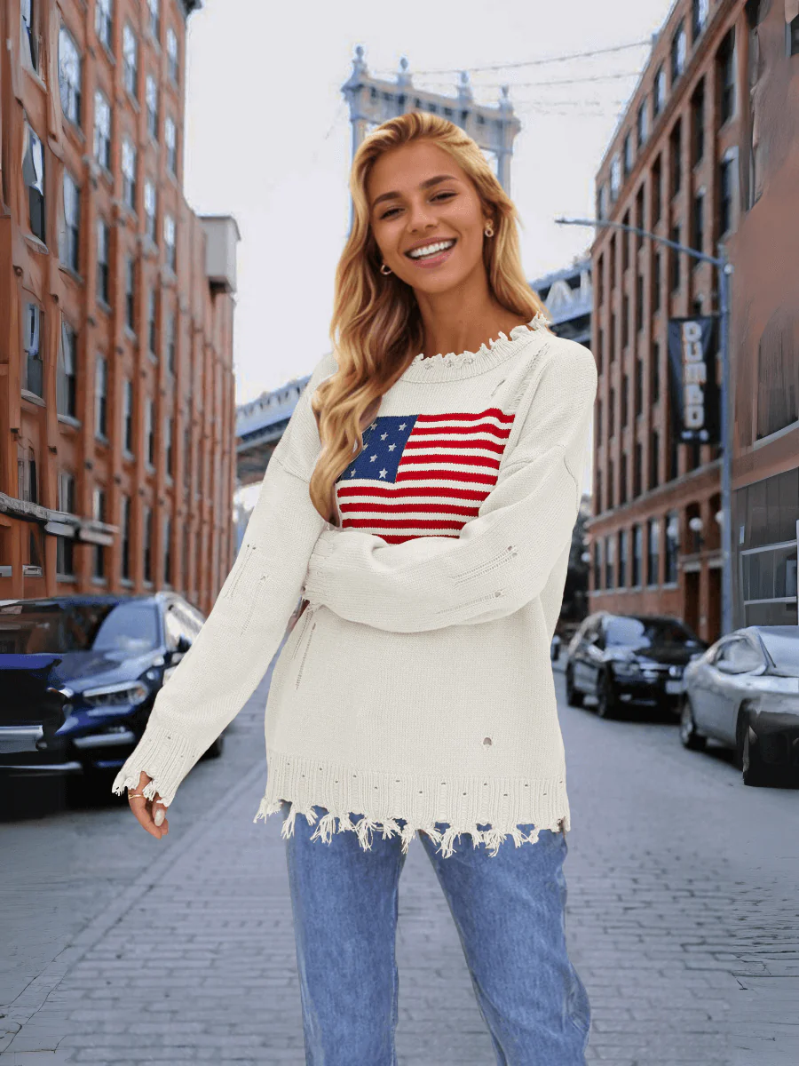 American Flag Relaxed Knit Sweater - Image 5