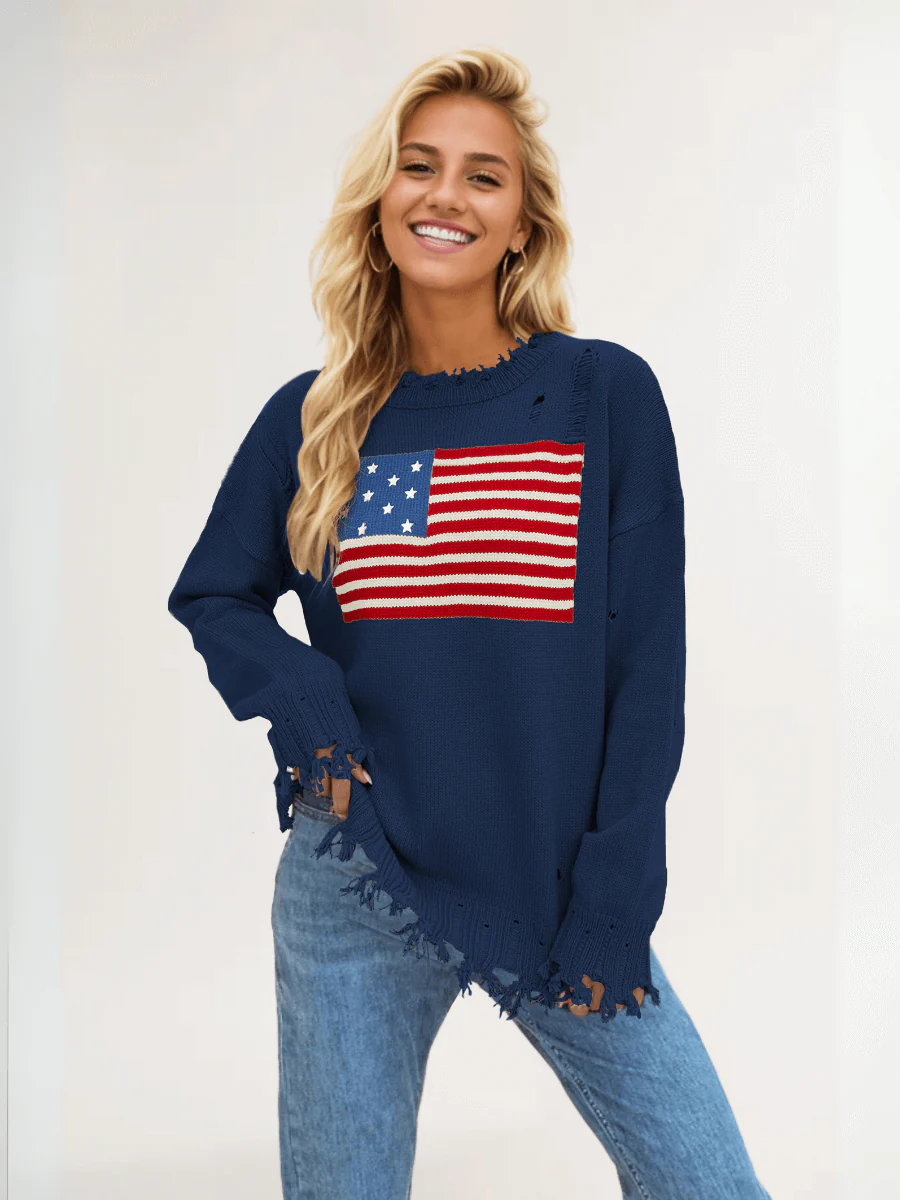 American Flag Relaxed Knit Sweater - Image 7