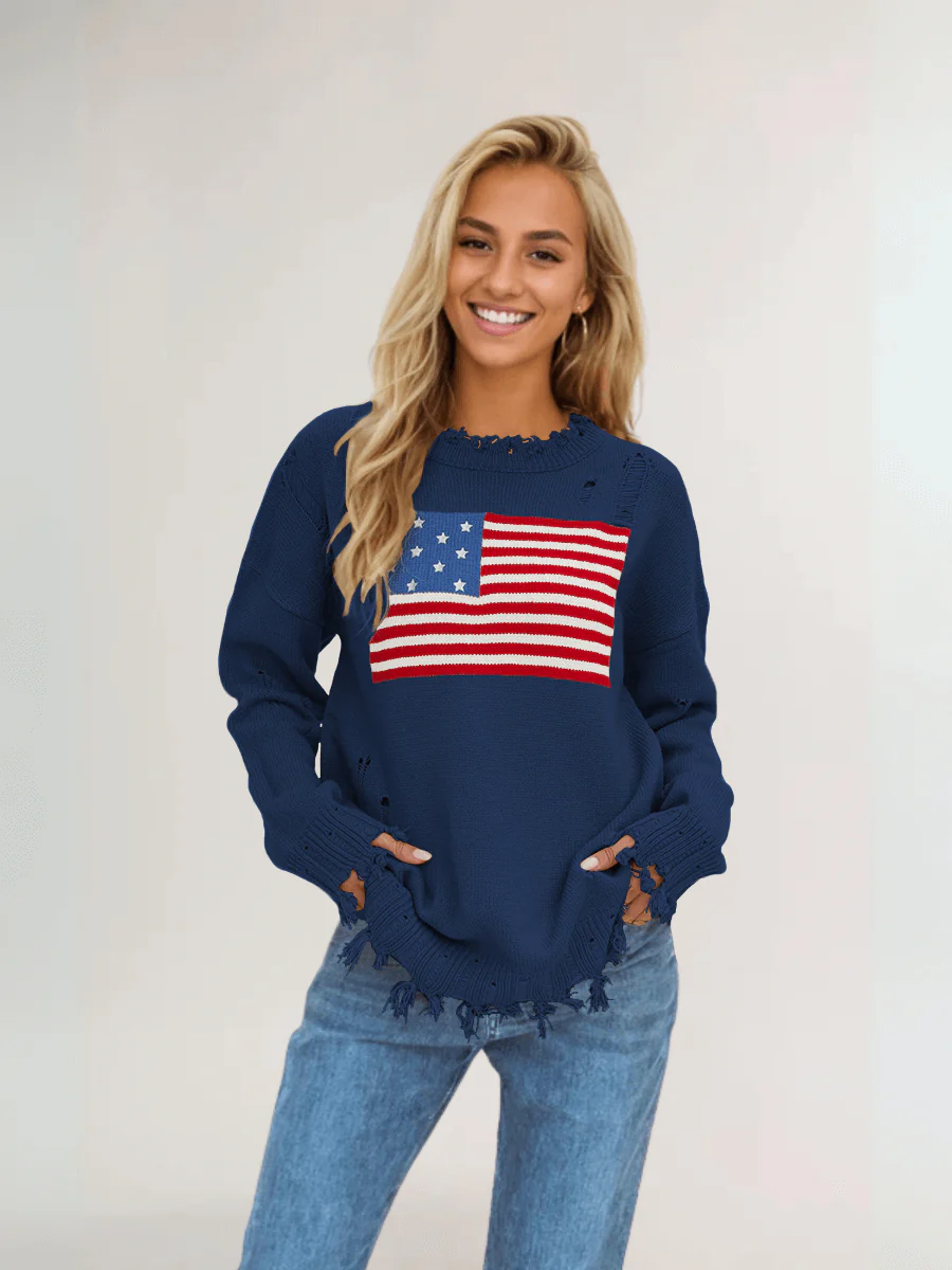 American Flag Relaxed Knit Sweater - Image 8