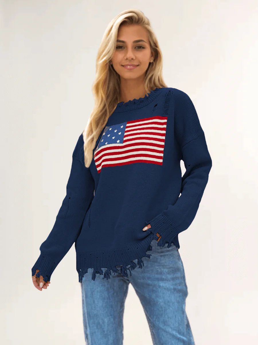 American Flag Relaxed Knit Sweater - Image 9
