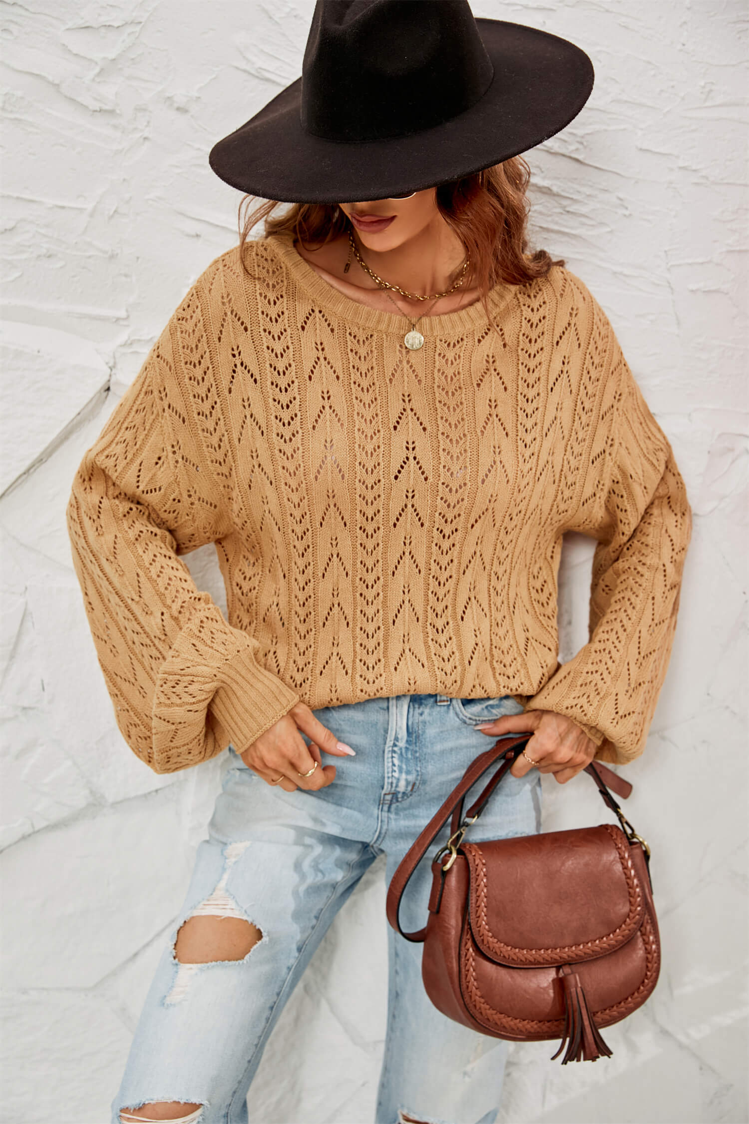 Amsterdam Perforated Knit Sweater - Khaki - Image 2