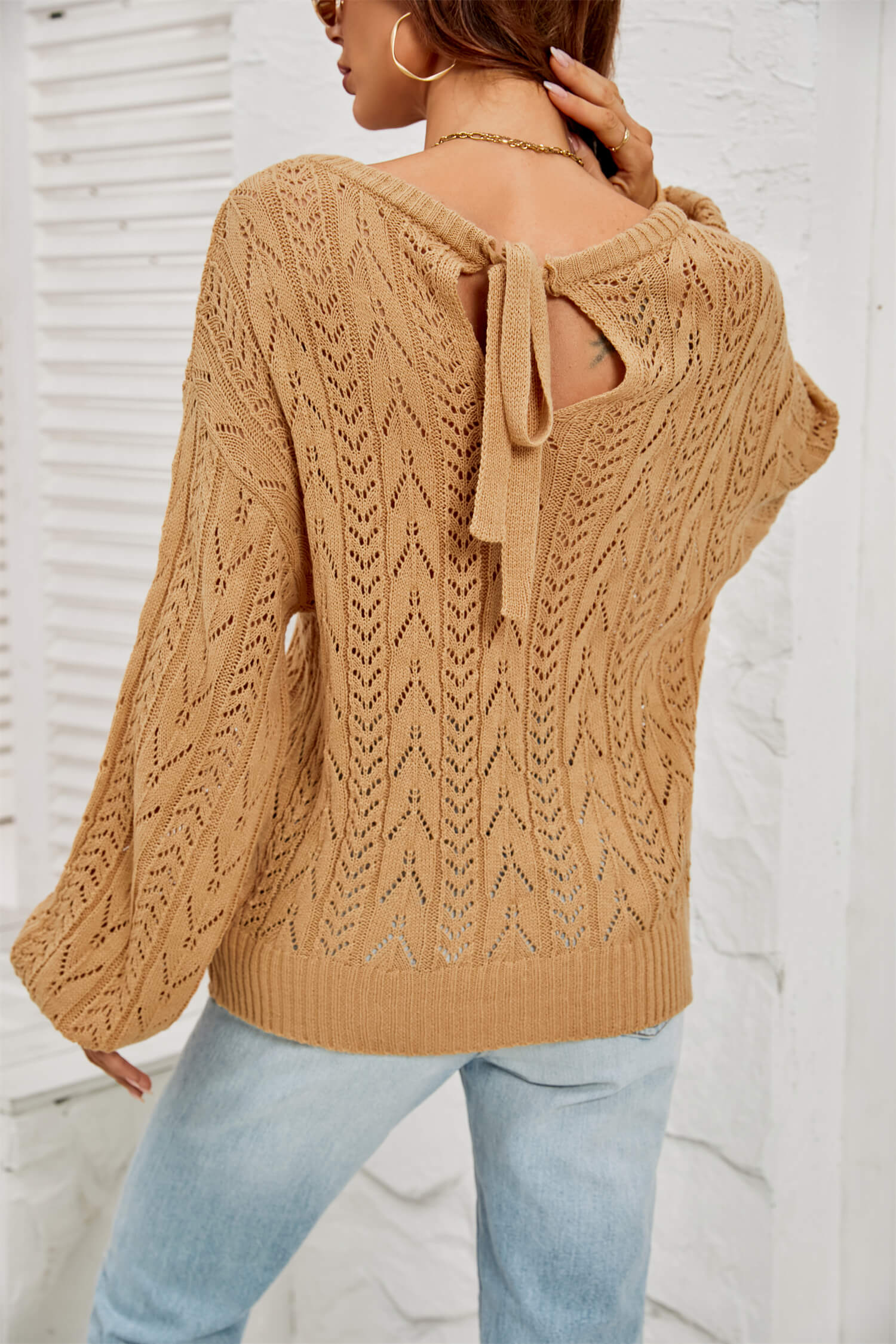 Amsterdam Perforated Knit Sweater - Khaki - Image 3