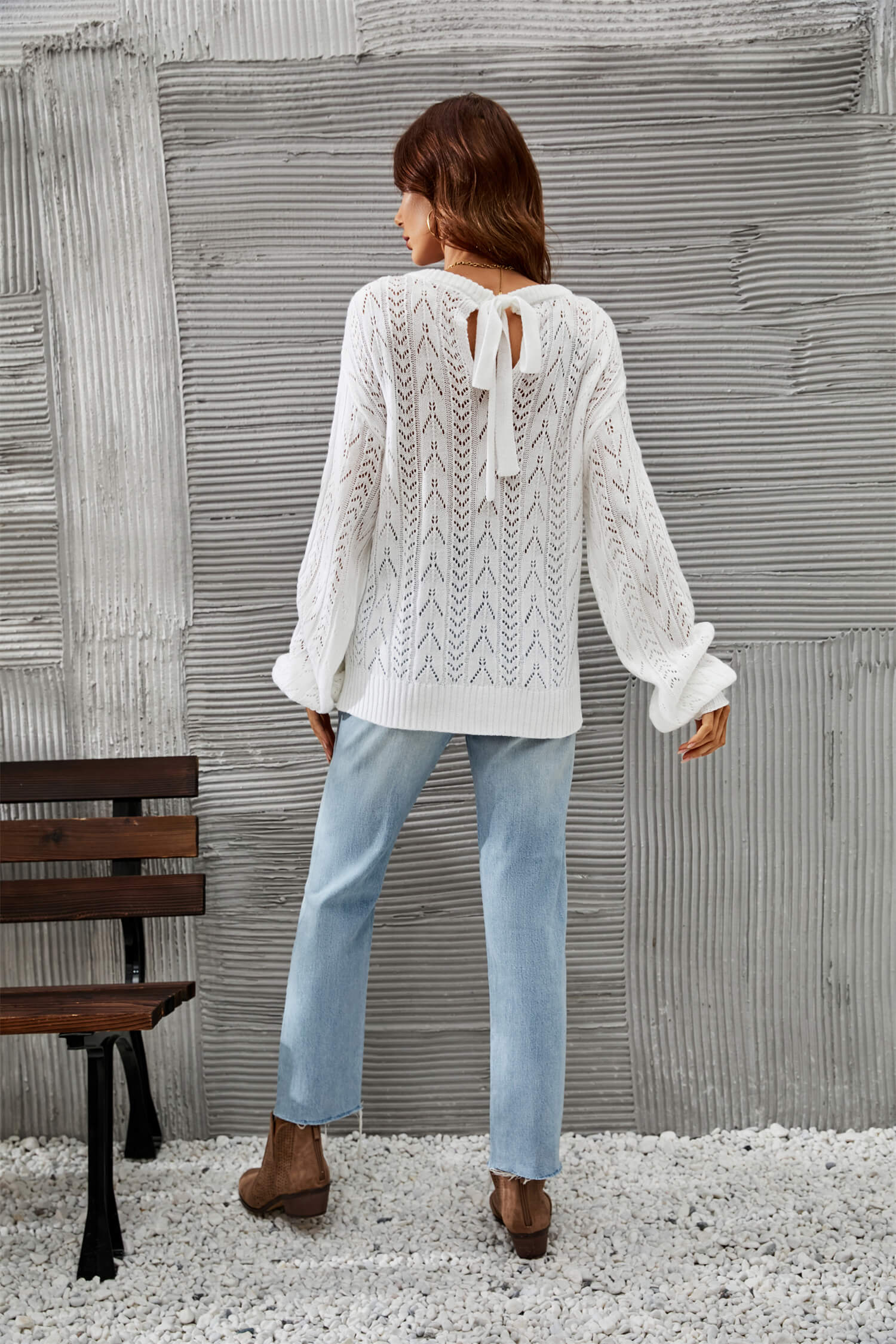 Amsterdam Perforated Knit Sweater - White - Image 4