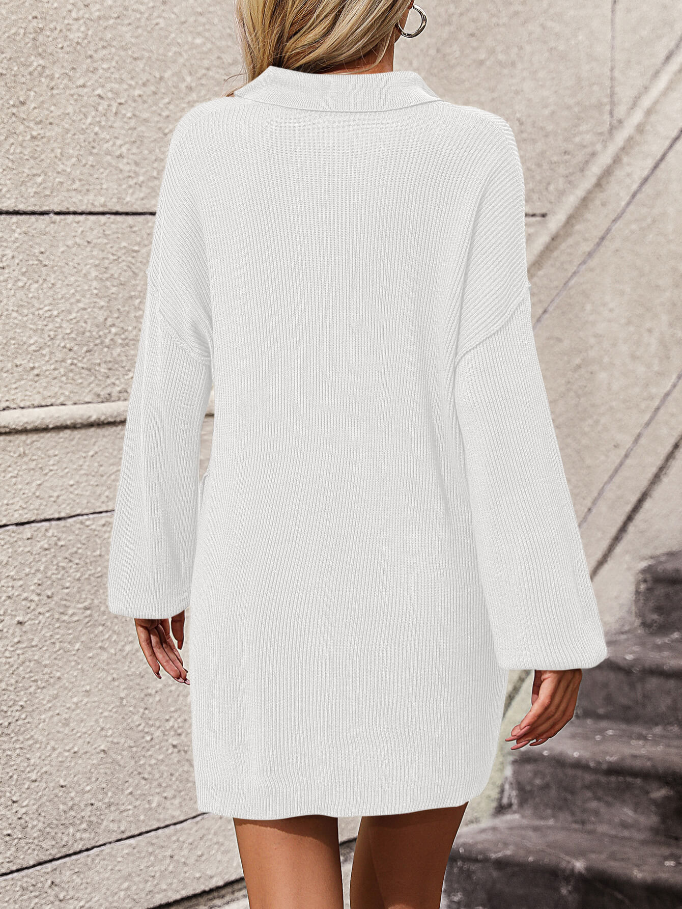 Anastasia Cotton Blend Knit Sweater Dress - White - Image 2