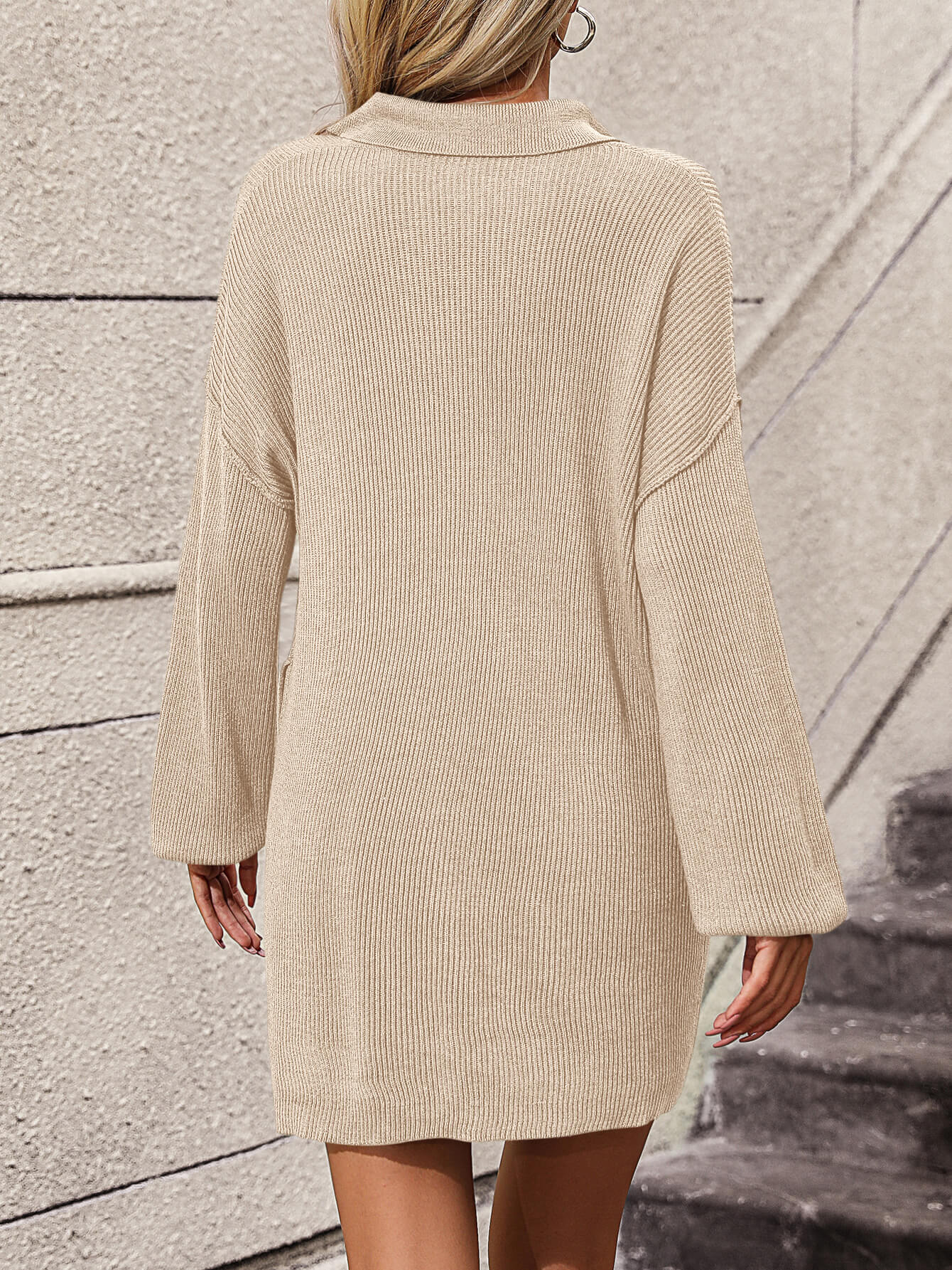 Anastasia Cotton Blend Knit Sweater Dress - Beige - Image 2