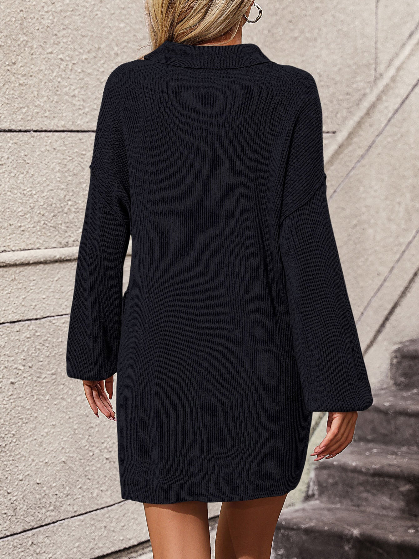 Anastasia Cotton Blend Knit Sweater Dress - Black - Image 3