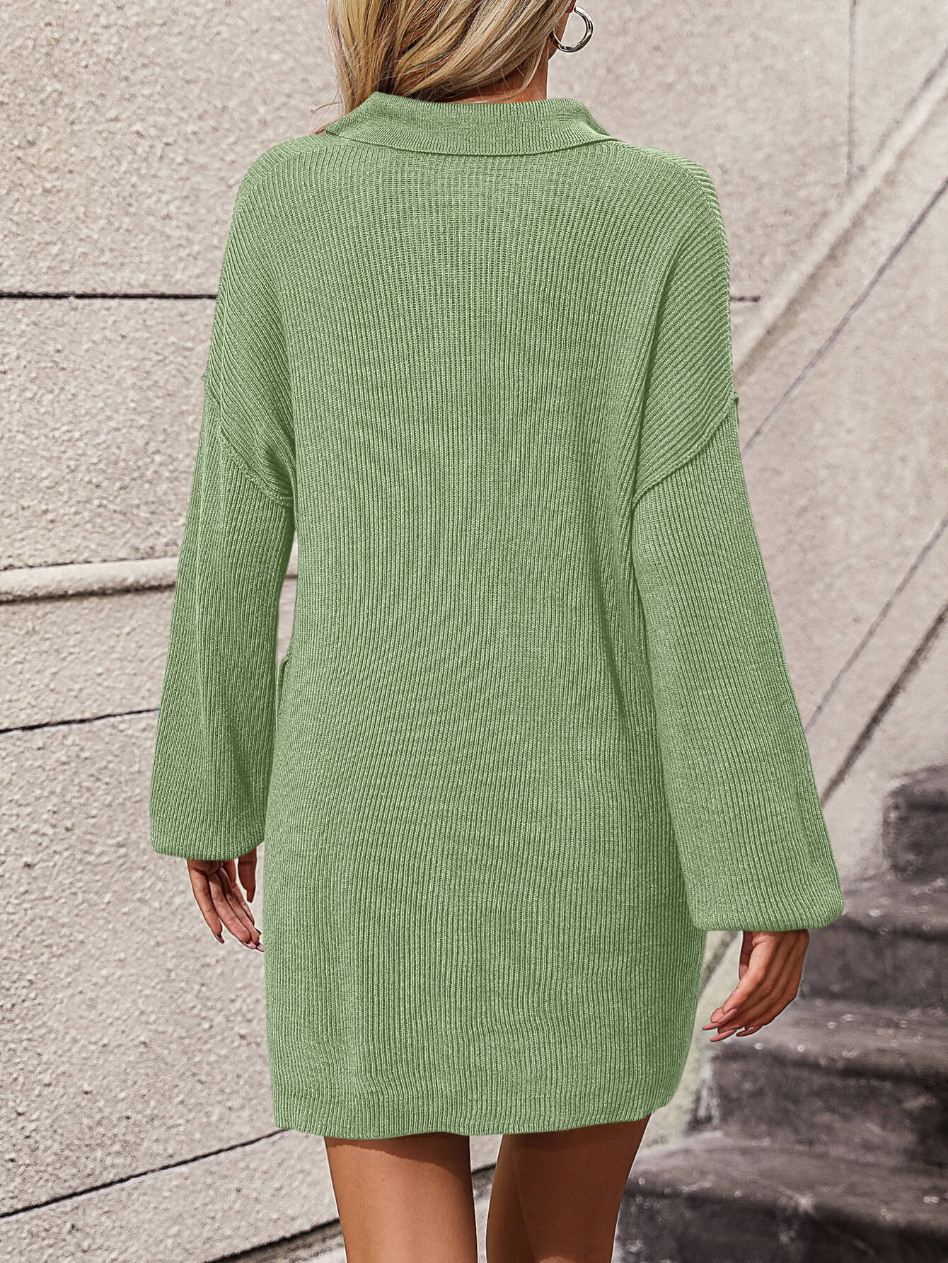 Anastasia Cotton Blend Knit Sweater Dress - Green - Image 3
