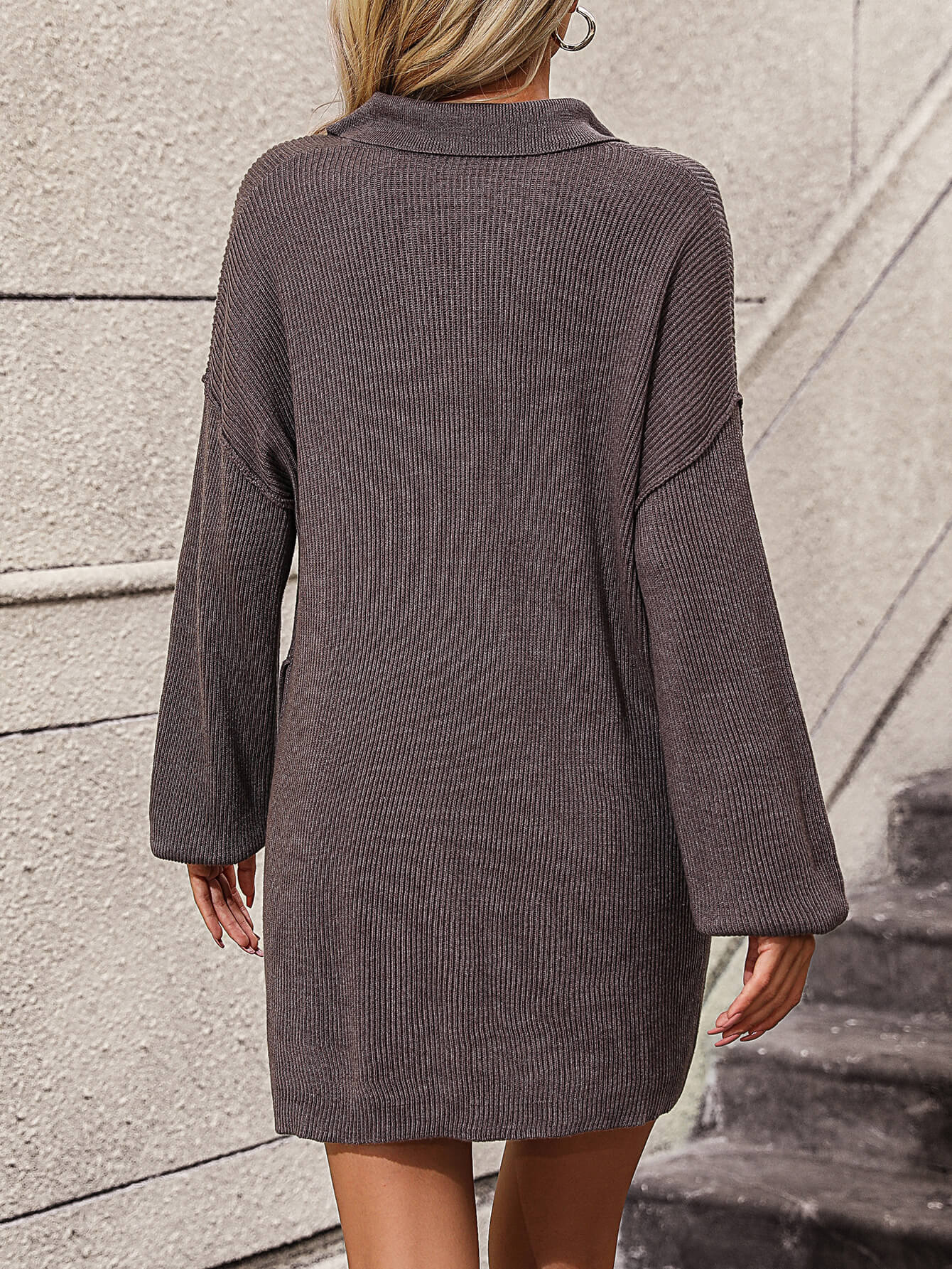 Anastasia Cotton Blend Knit Sweater Dress - Grey - Image 3