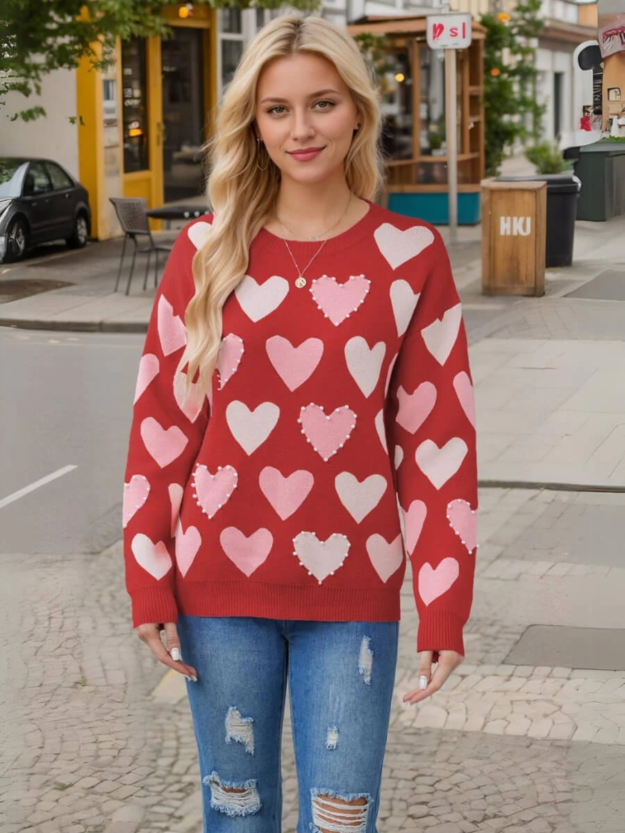 Angelina Heart Pearl Embellished Knit Sweater - Image 12