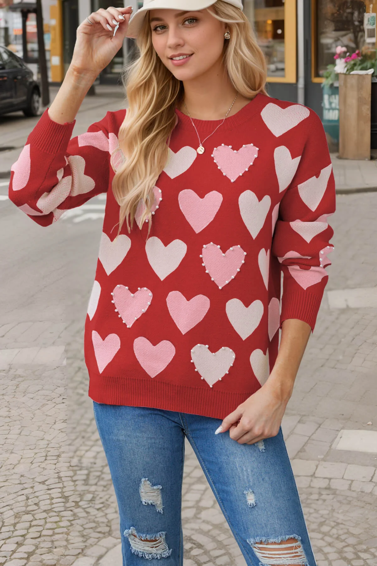 Angelina Heart Pearl Embellished Knit Sweater - Image 13