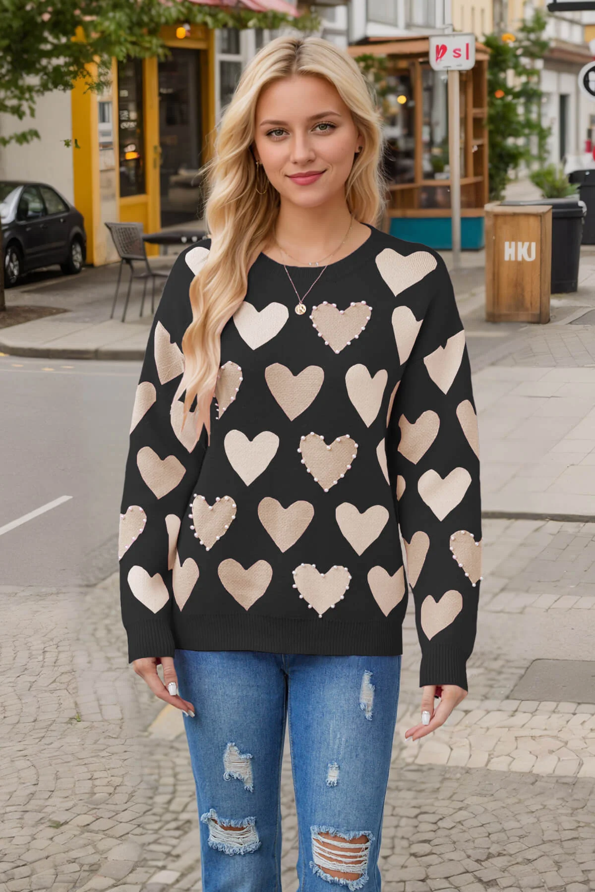 Angelina Heart Pearl Embellished Knit Sweater - Image 7