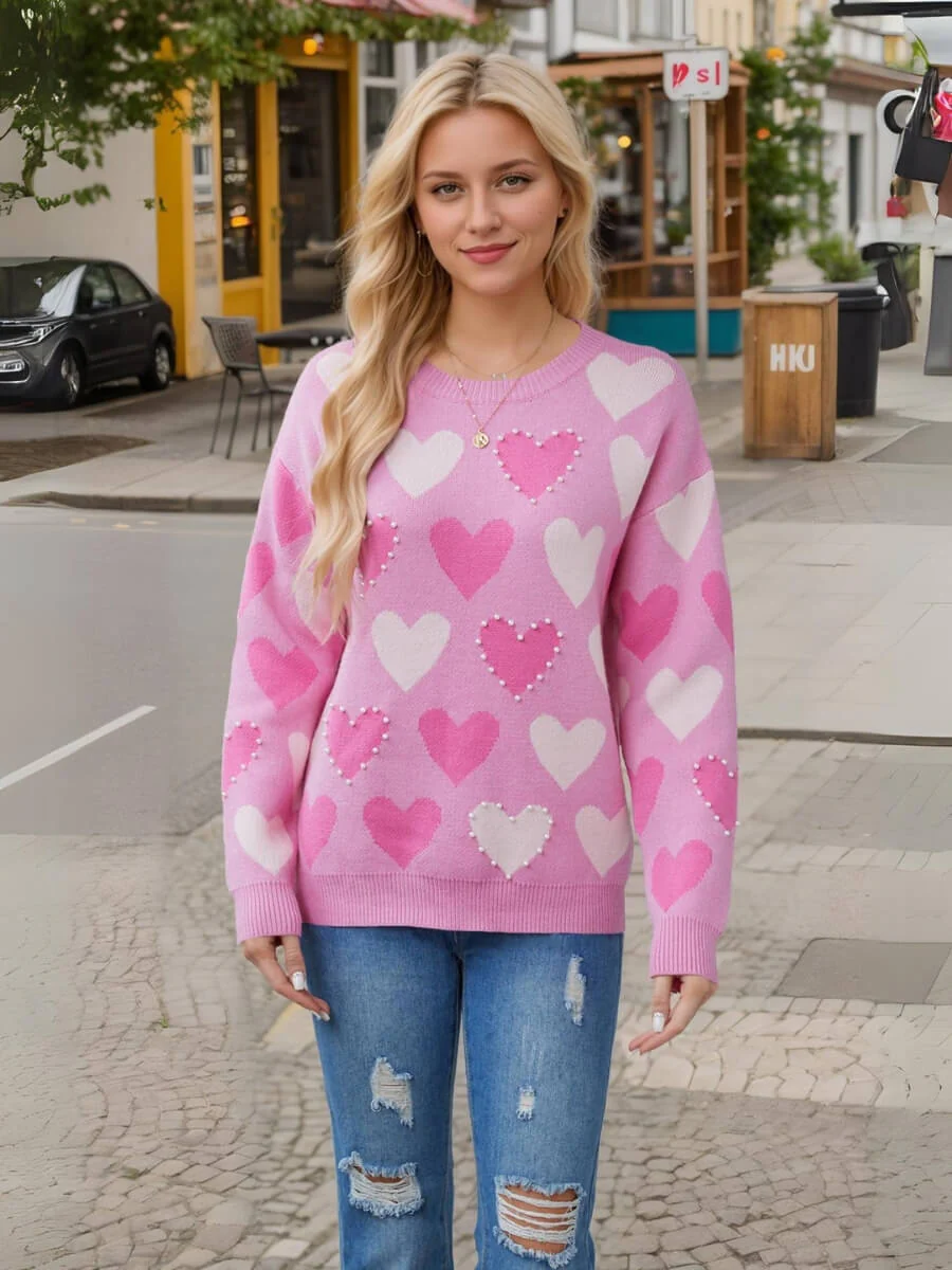 Angelina Heart Pearl Embellished Knit Sweater - Image 9