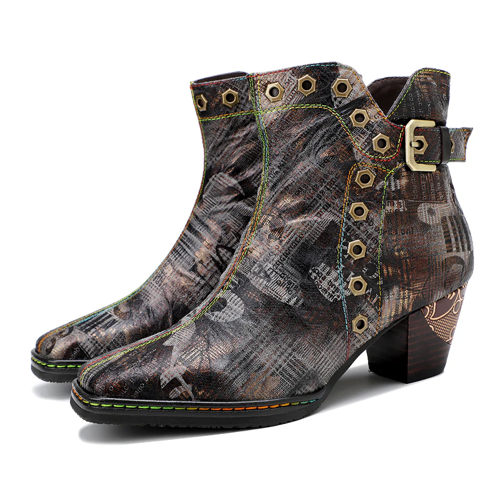 SOFFIA | Antique Prints With Metallic Stud Moto Boot - Image 10