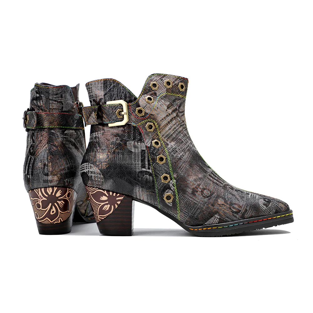 SOFFIA | Antique Prints With Metallic Stud Moto Boot - Image 11
